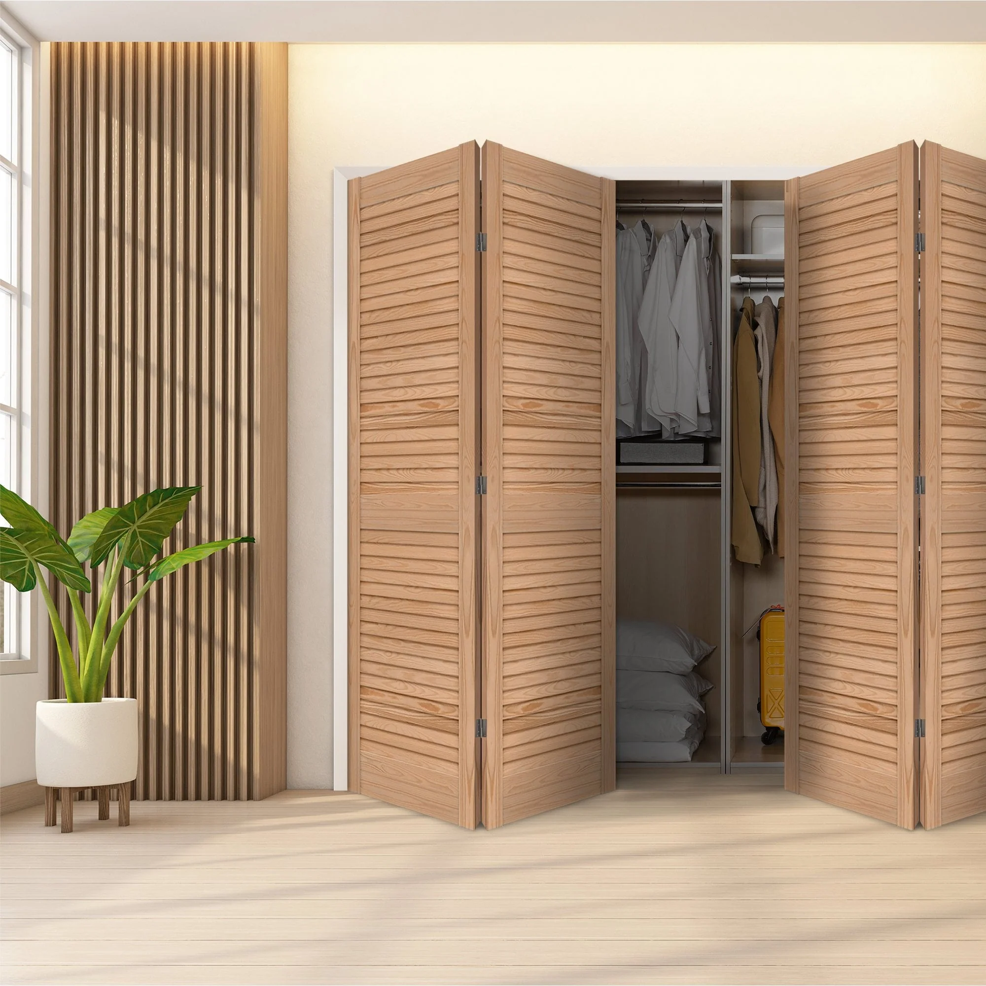 Clear Pine Internal 28mm Open Louvre Bi-fold Wardrobe Door Set - Image 3
