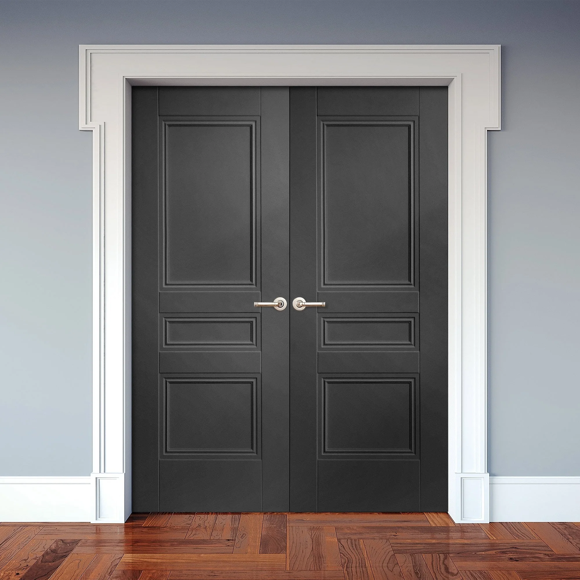 Internal Black Primed Henley 3 Panel Pair Door (121322) - Image 2