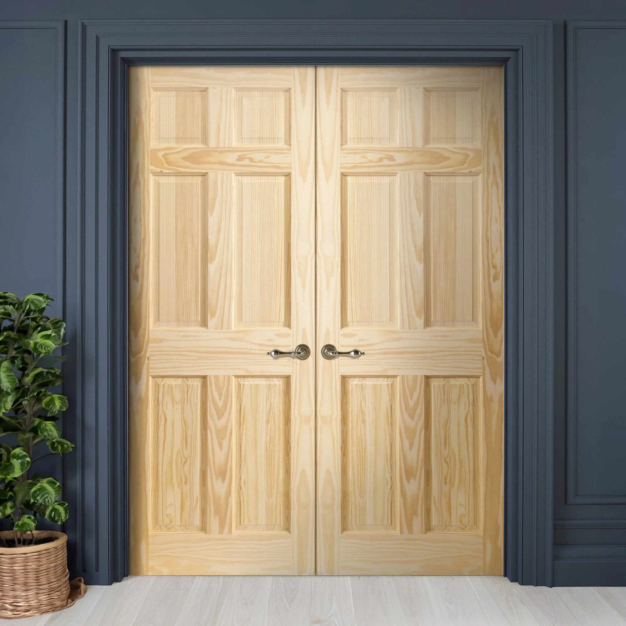 Internal Clear Pine Unfinished 6 Panel Pair Door (121338) - Image 3