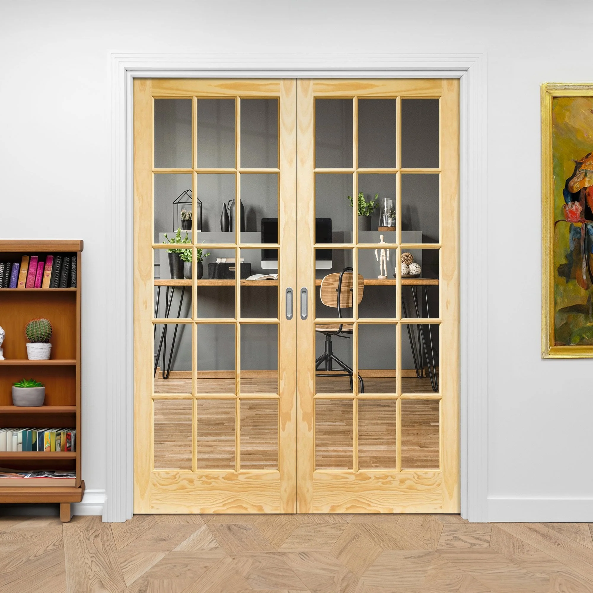Internal Clear Pine Unfinished SA 15 Clear Glass Pair Door (121340) - Image 3