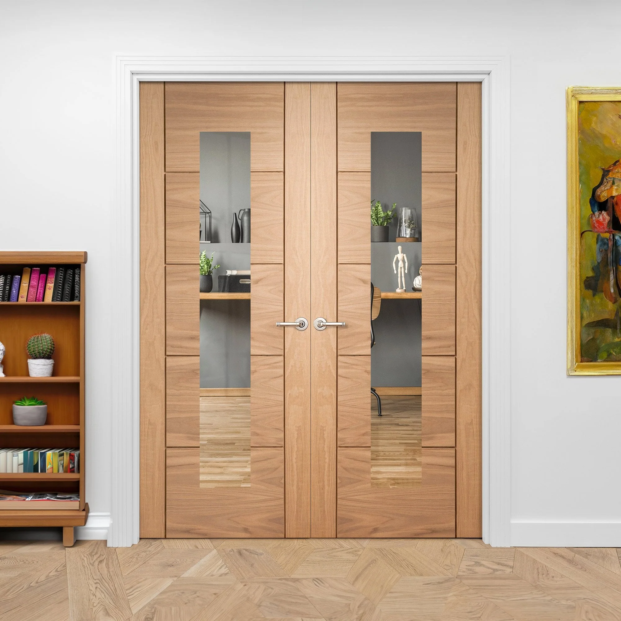 Internal Oak Unfinished Parma 1 Light Glazed Pair Door (121379) - Image 3