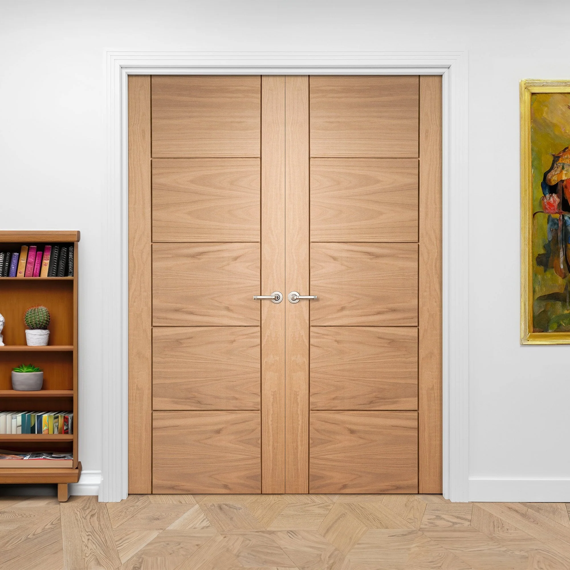 Internal Oak Unfinished Parma 5 Panel Pair Door (121380) - Image 3