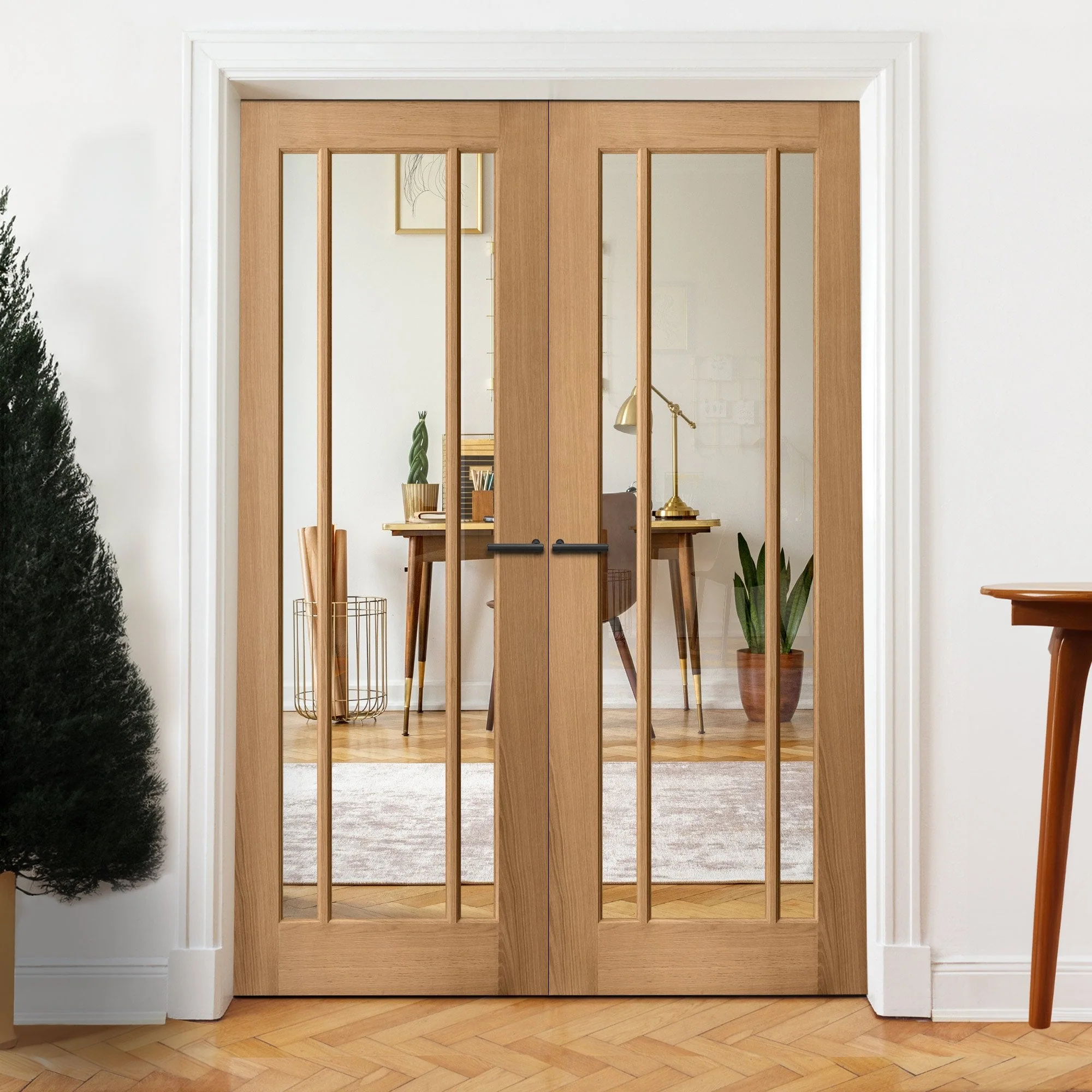 Internal Oak Unfinished Toledo 3 Light Glazed Pair Door (121387) - Image 3