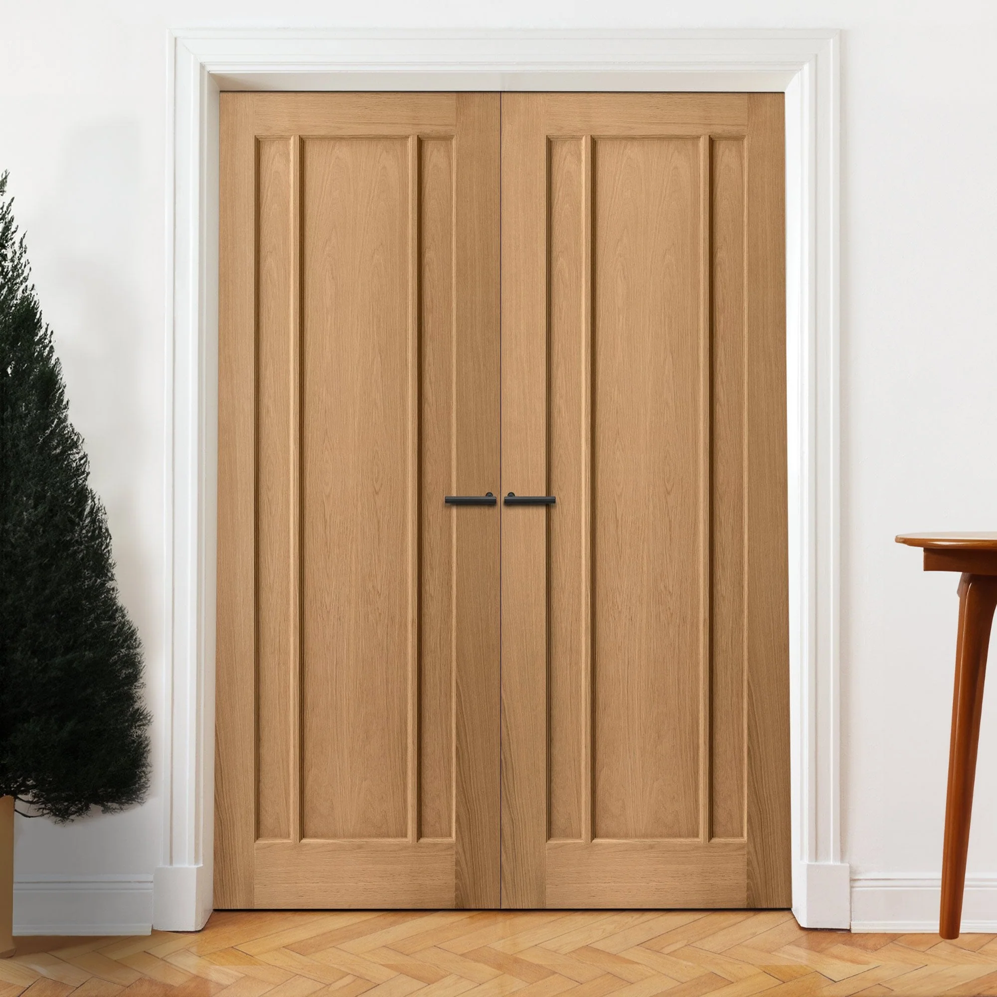 Internal Oak Unfinished Toledo 3 Panel Pair Door (121388) - Image 3
