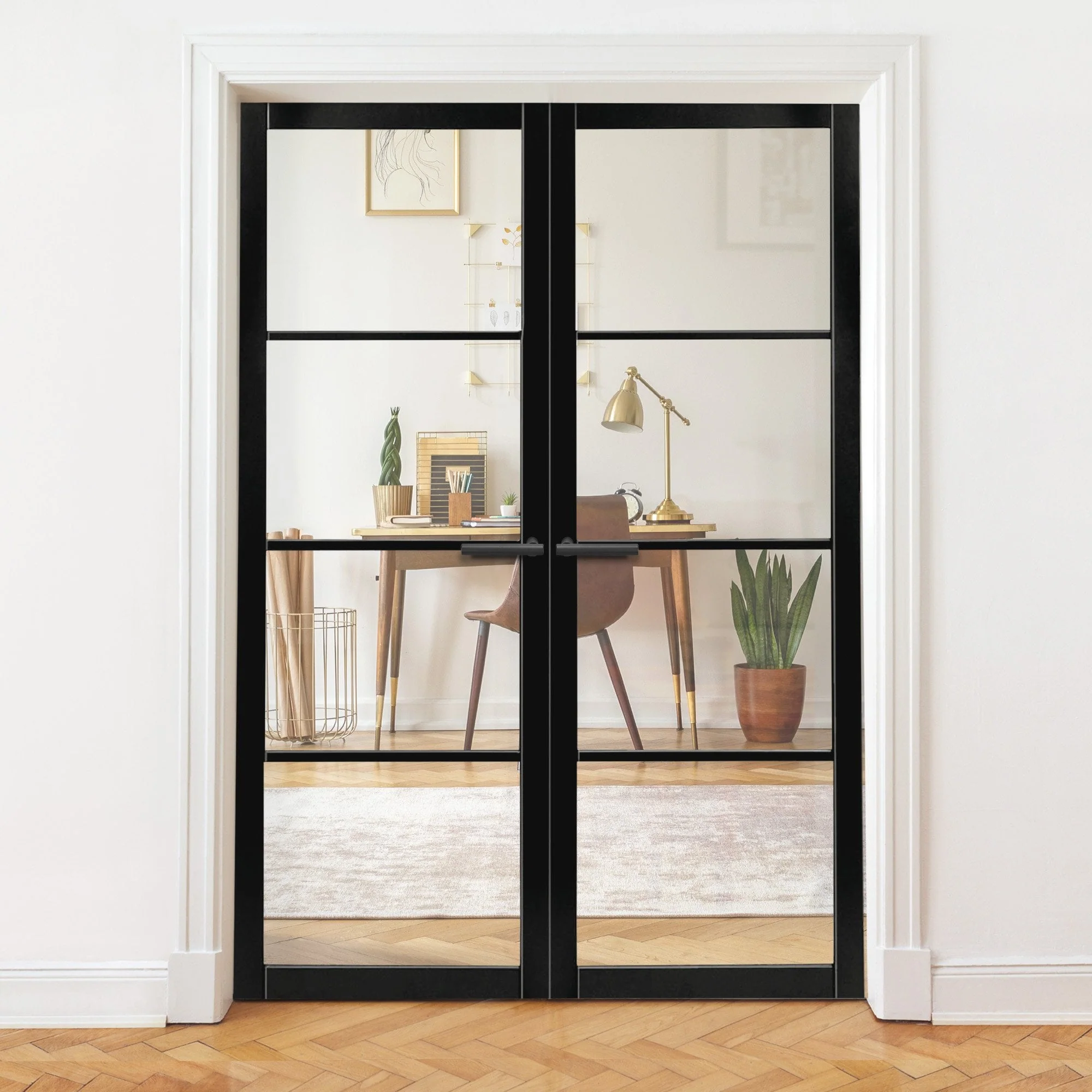 Internal Primed Industrial 2.0 Lifestyle 4 Light Clear Glass Pair Door (121325)