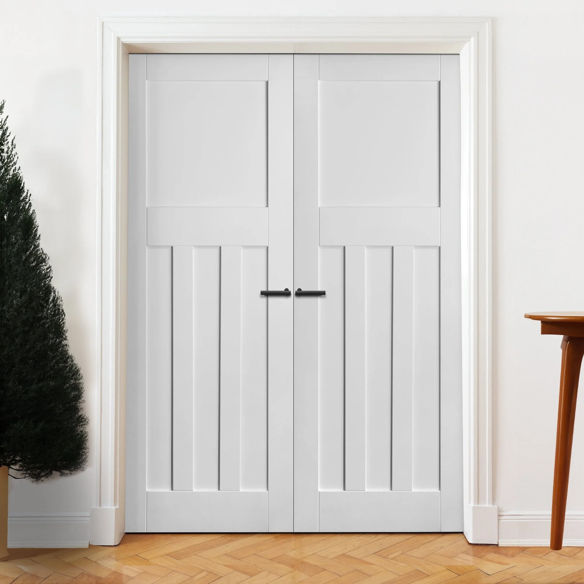 Internal White Primed 1930's DX 4 Panel Pair Door (121396) - Image 3