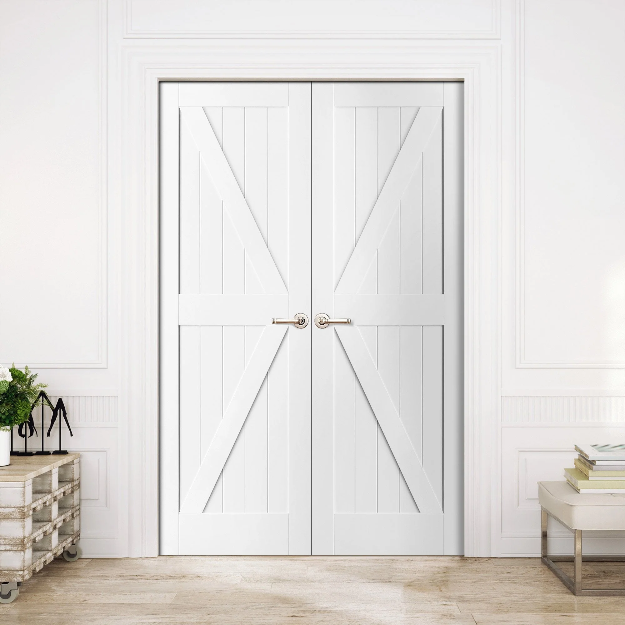 Internal White Primed Barn FLB Pair Door (121403) - Image 3