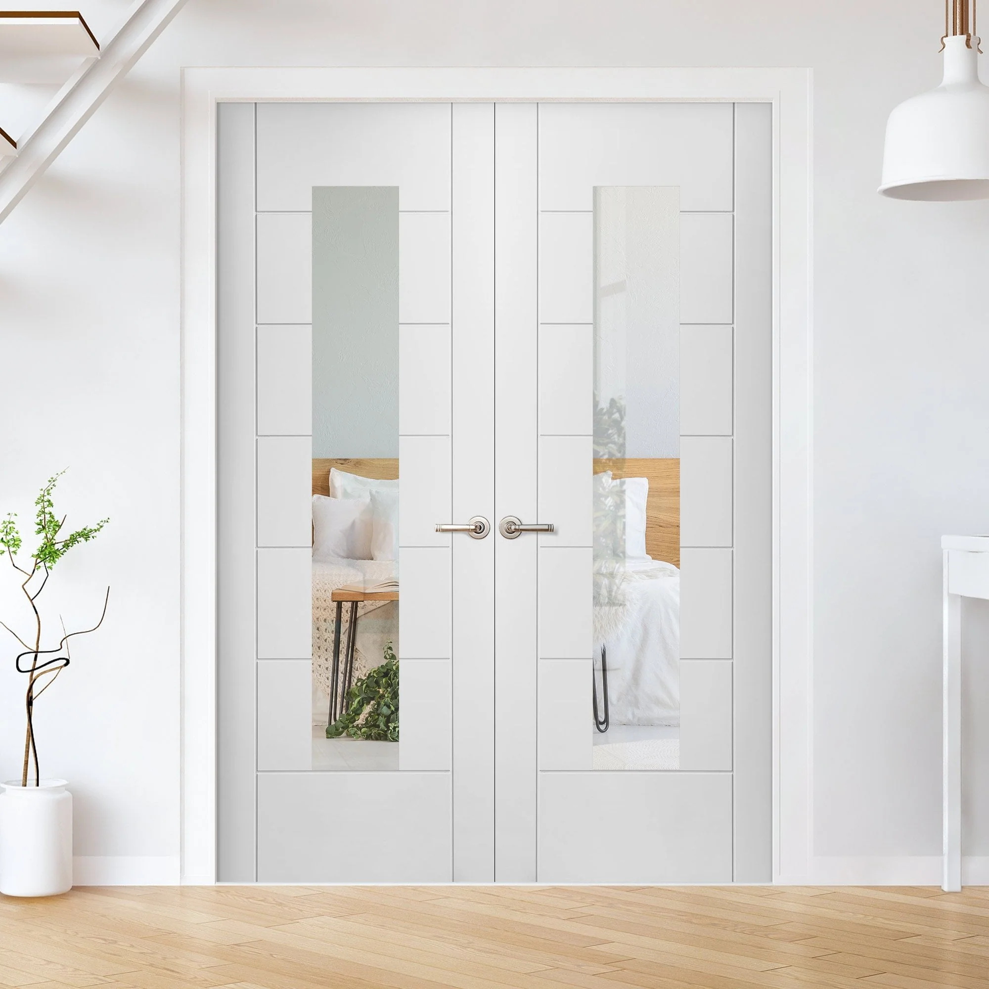 Internal White Primed Pedrena 7P 1 Light Clear Glass Pair Door (121424) - Image 3