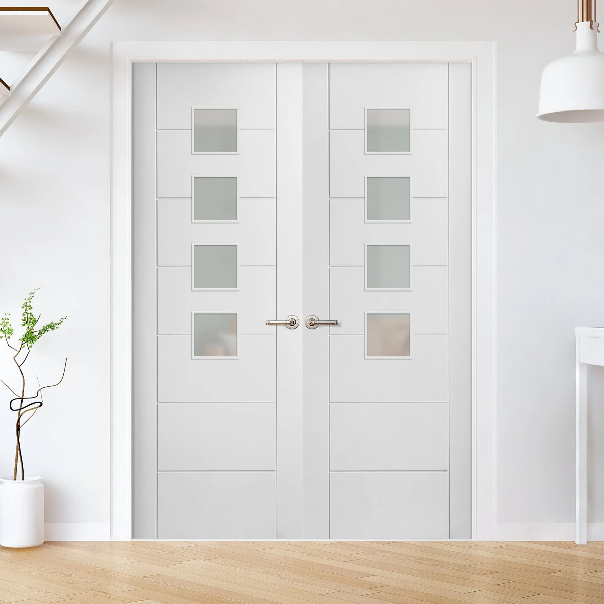 Internal White Primed Pedrena 7P 4 Light Obscure Glass Pair Door (121425) - Image 3