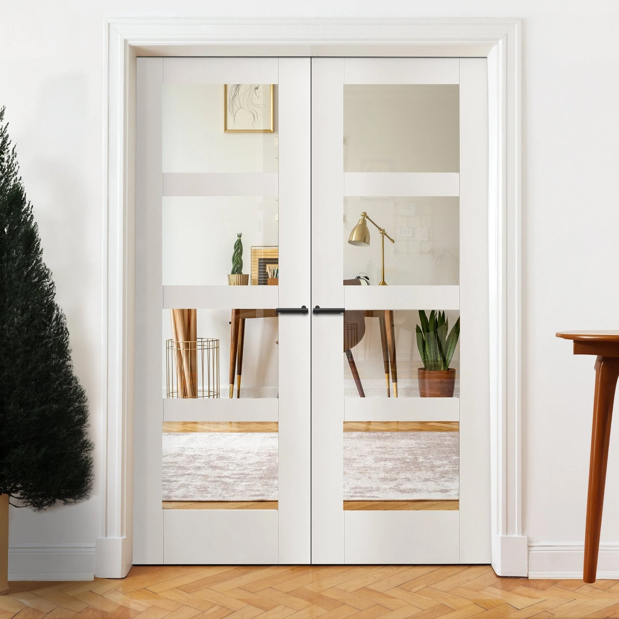 Internal White Primed Shaker 4 Light Clear Glass Pair Door (121429) - Image 3