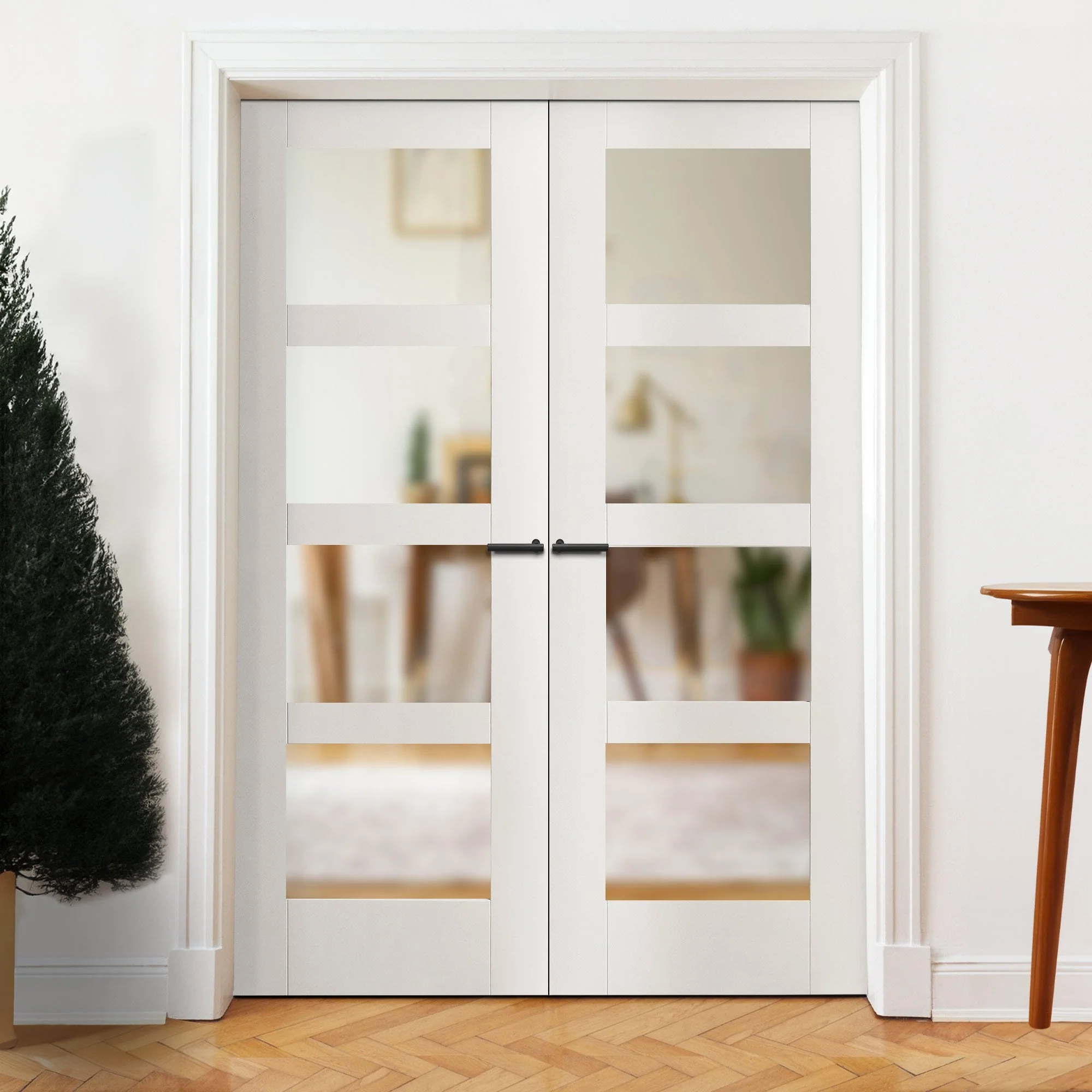 Internal White Primed Shaker 4 Light Obscure Glass Pair Door (121430) - Image 3