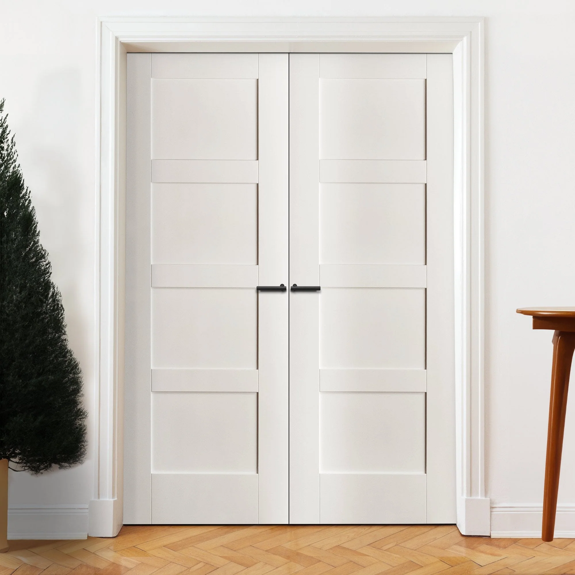 Internal White Primed Shaker 4 Panel Pair Door (121431) - Image 3
