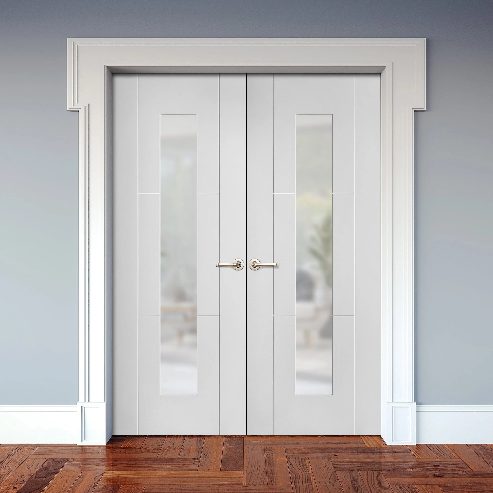 Internal White Primed Trent 3 Panel 1 Light Obscure Glass Pair Door (121436) - Image 3