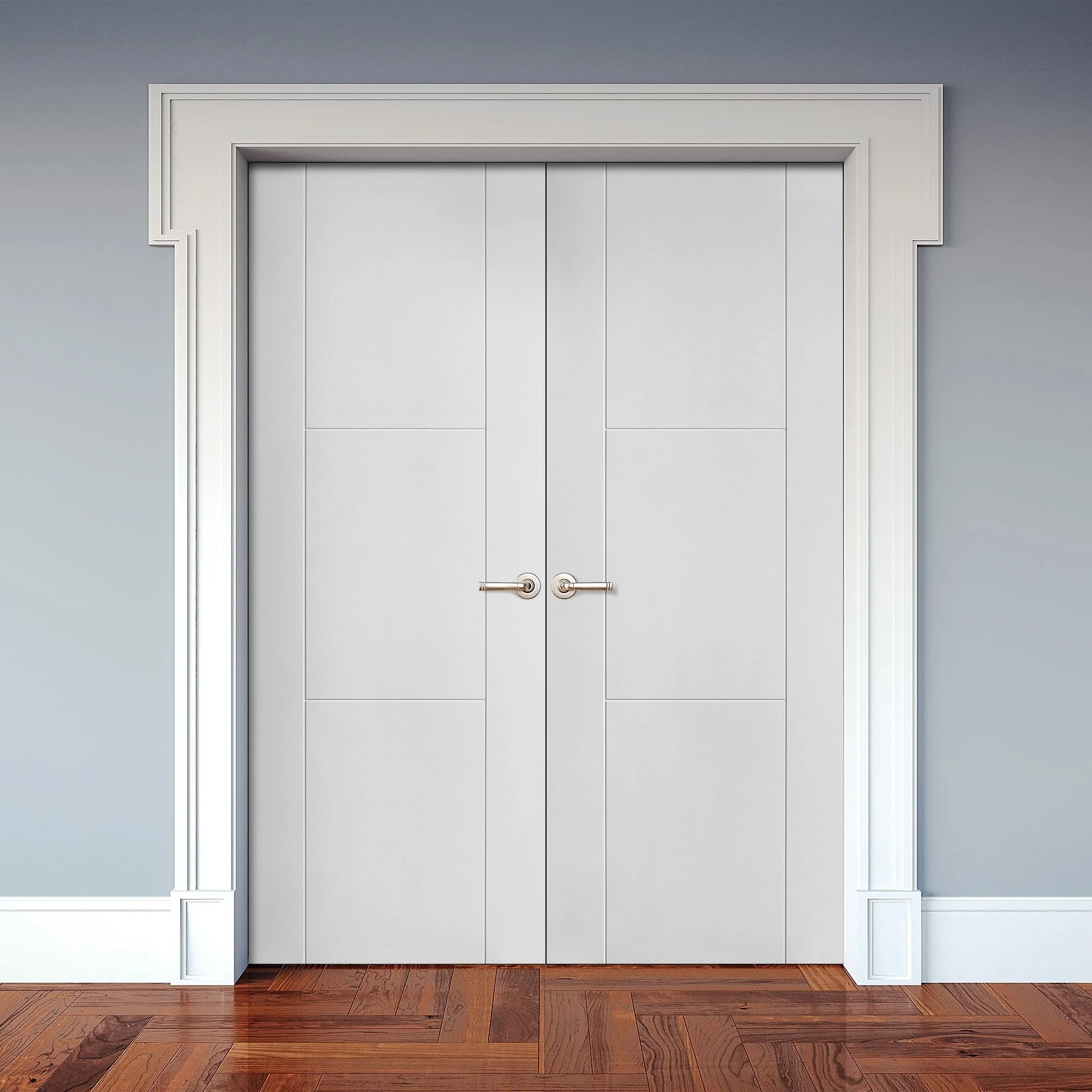 Internal White Primed Trent 3 Panel Pair Door (121437) - Image 3