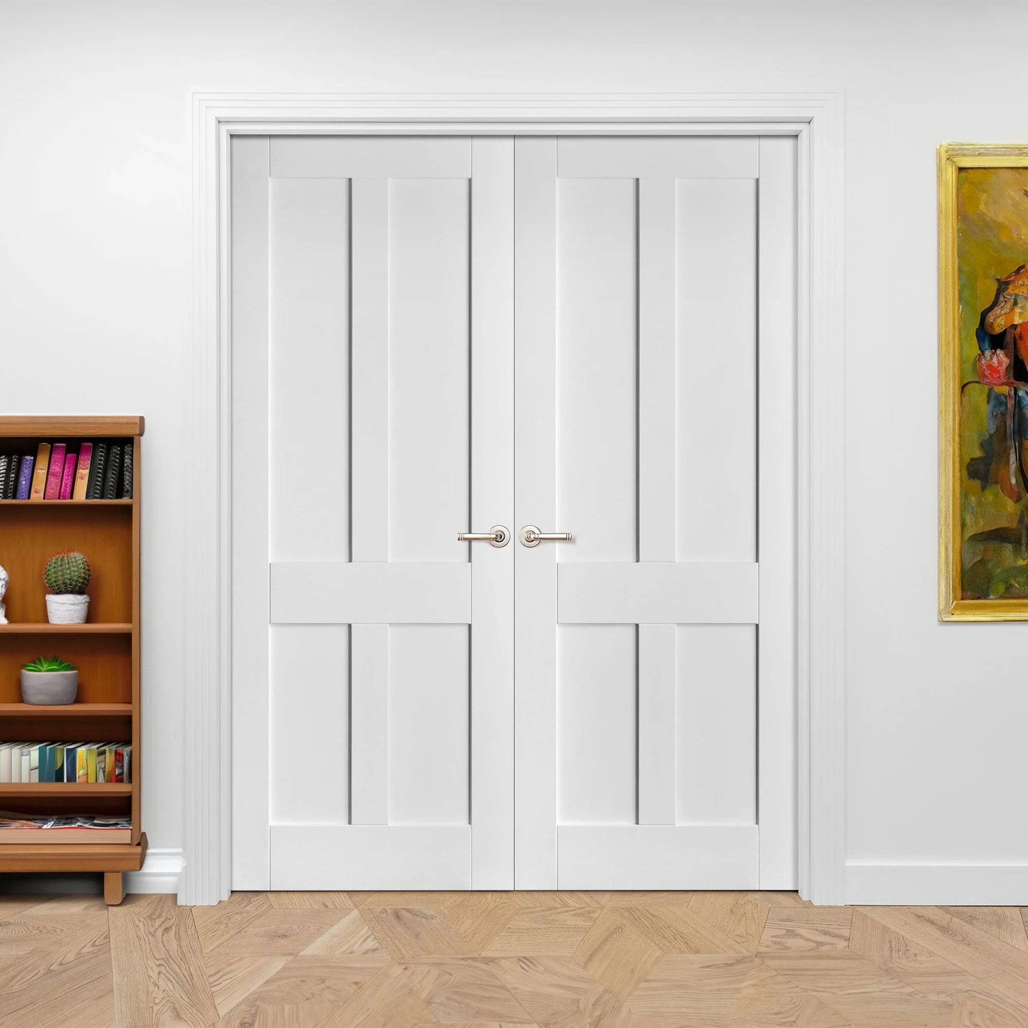 Internal White Primed Victorian Shaker 4 Panel Pair Door (121440) - Image 3