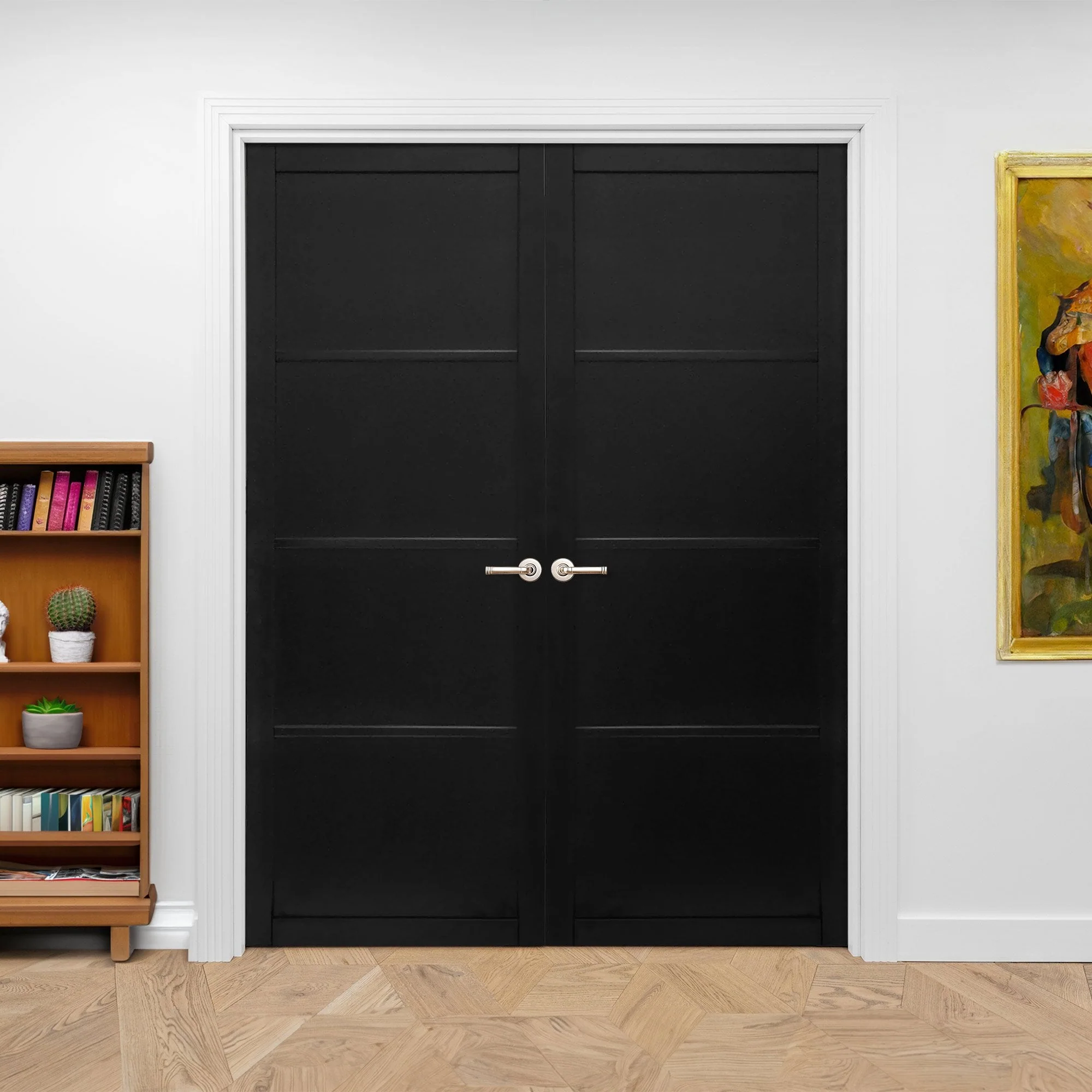 Jet Black Internal Fully Finished Industrial Studio 4 Panel Pair Door (121354) - Image 2