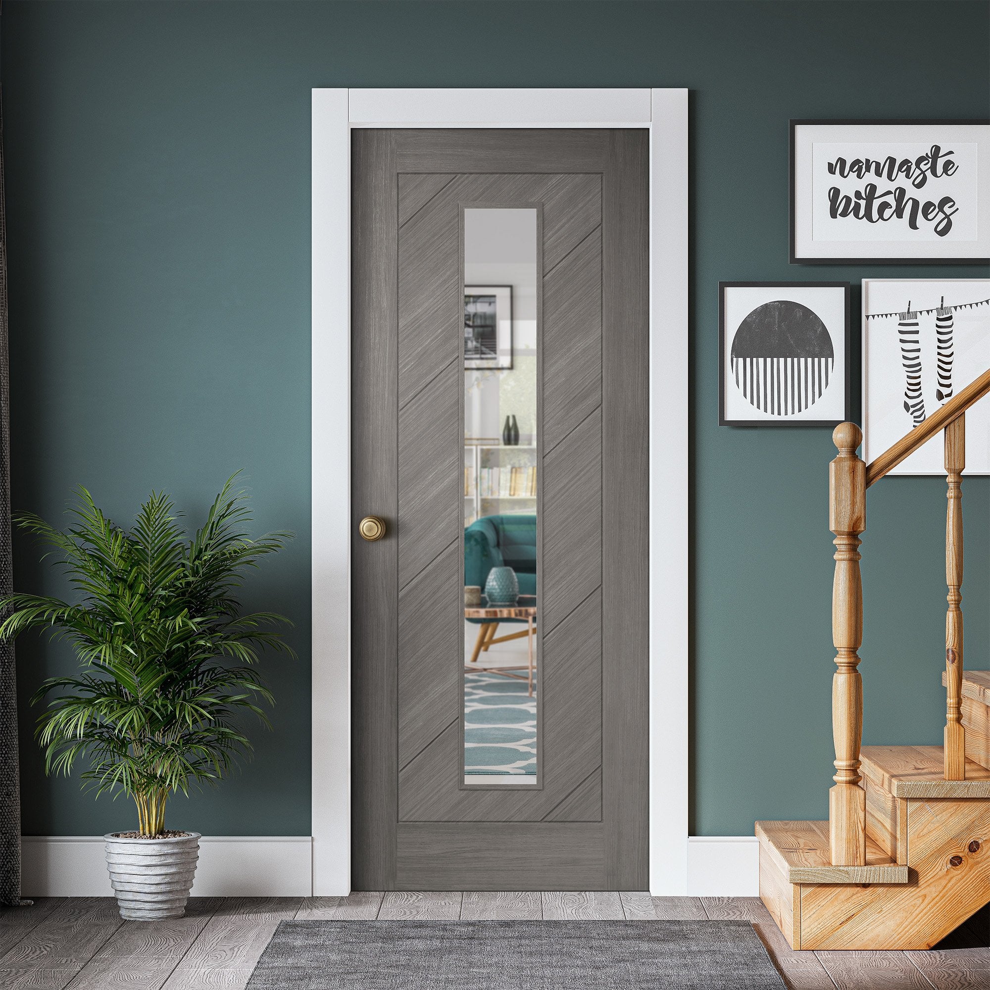 Light Grey Internal Fully Finished Endure Laminate Stockholm Clear Glass Door (122011) - Image 4