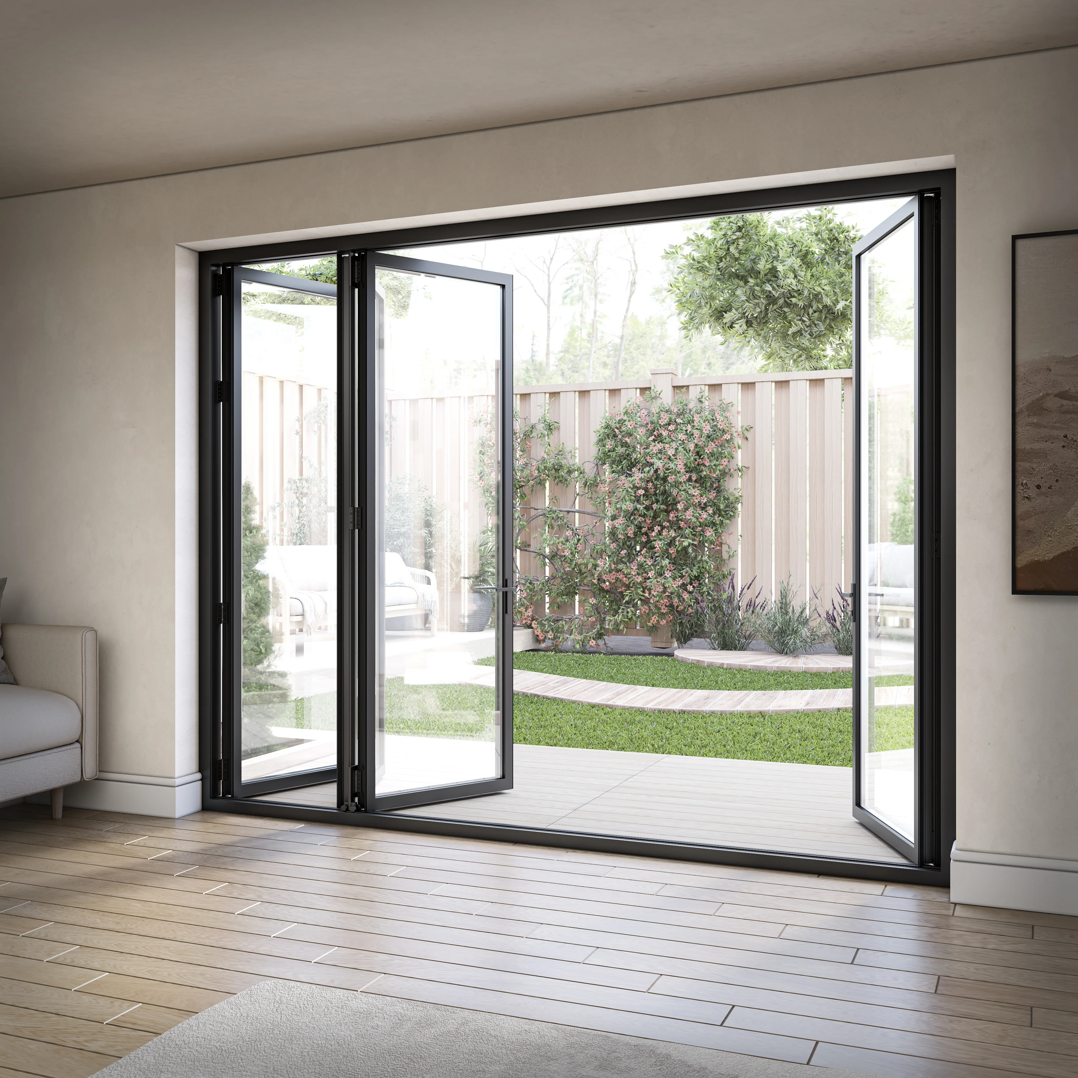 Matt Black Aluminium External 3+1 Clear Glass Folding Patio Door (122094) - Image 4