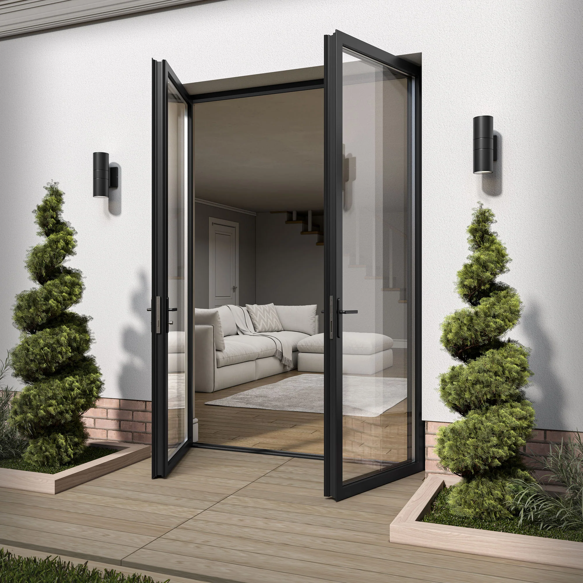 Matt Black Aluminium External Clear Glass French Patio Door (122097) - Image 10