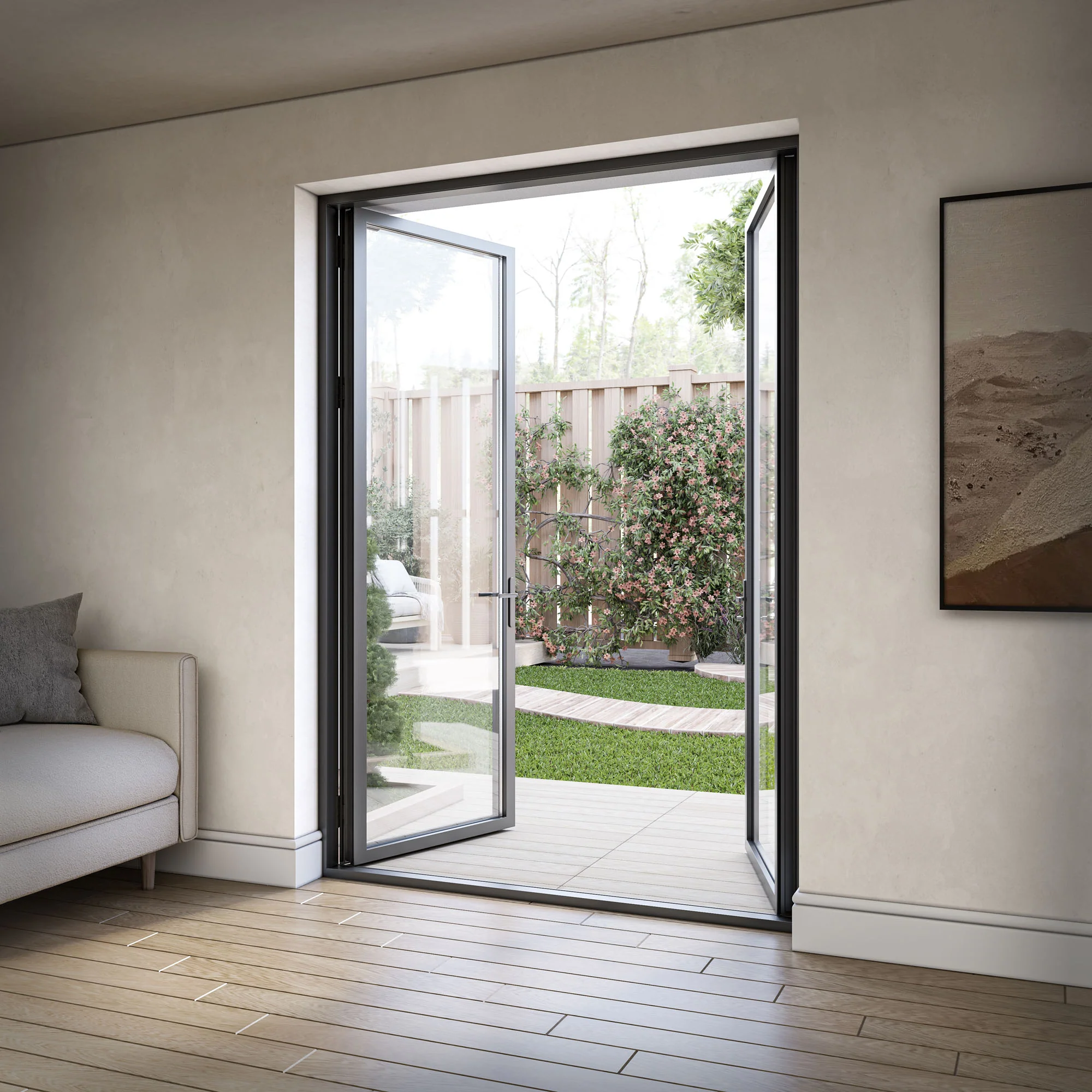 Matt Black Aluminium External Clear Glass French Patio Door (122097) - Image 12