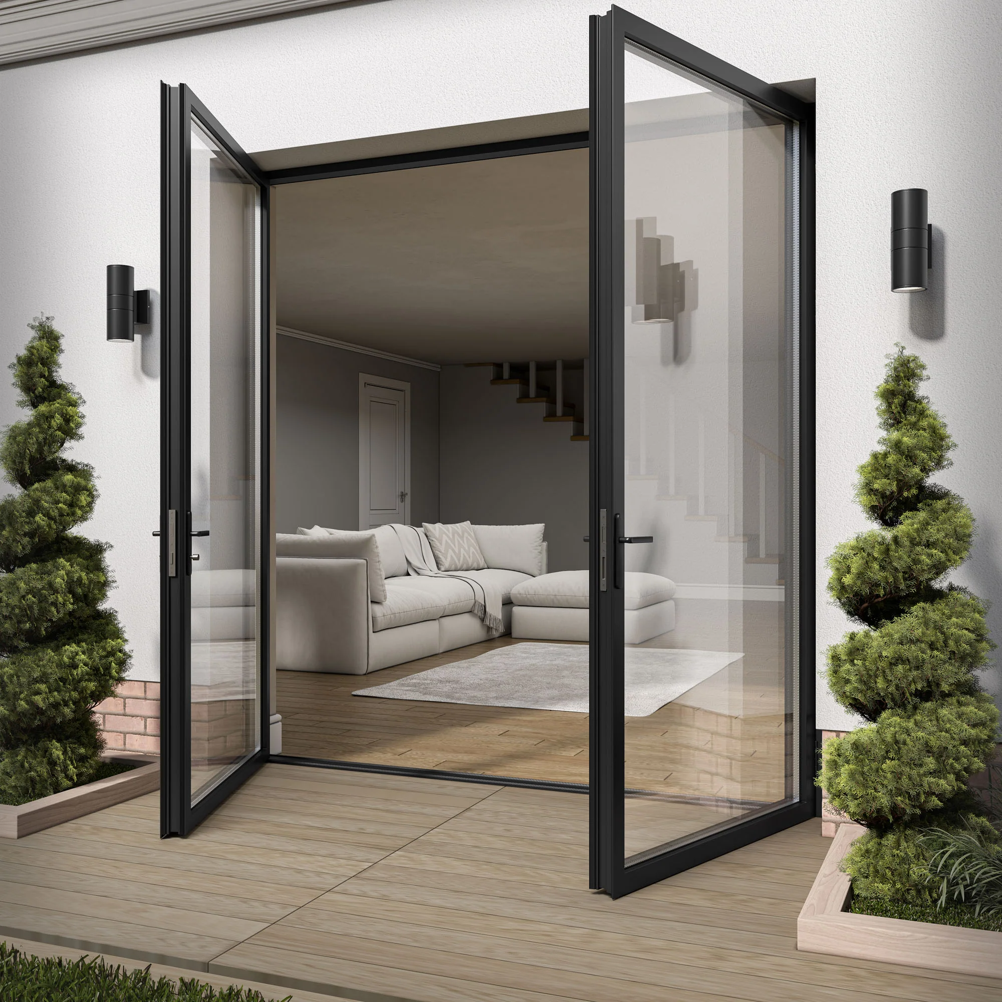 Matt Black Aluminium External Clear Glass French Patio Door (122097) - Image 2