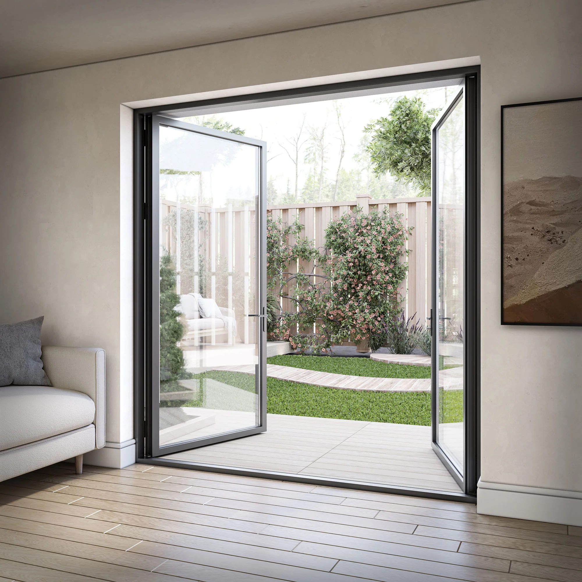Matt Black Aluminium External Clear Glass French Patio Door (122097) - Image 3