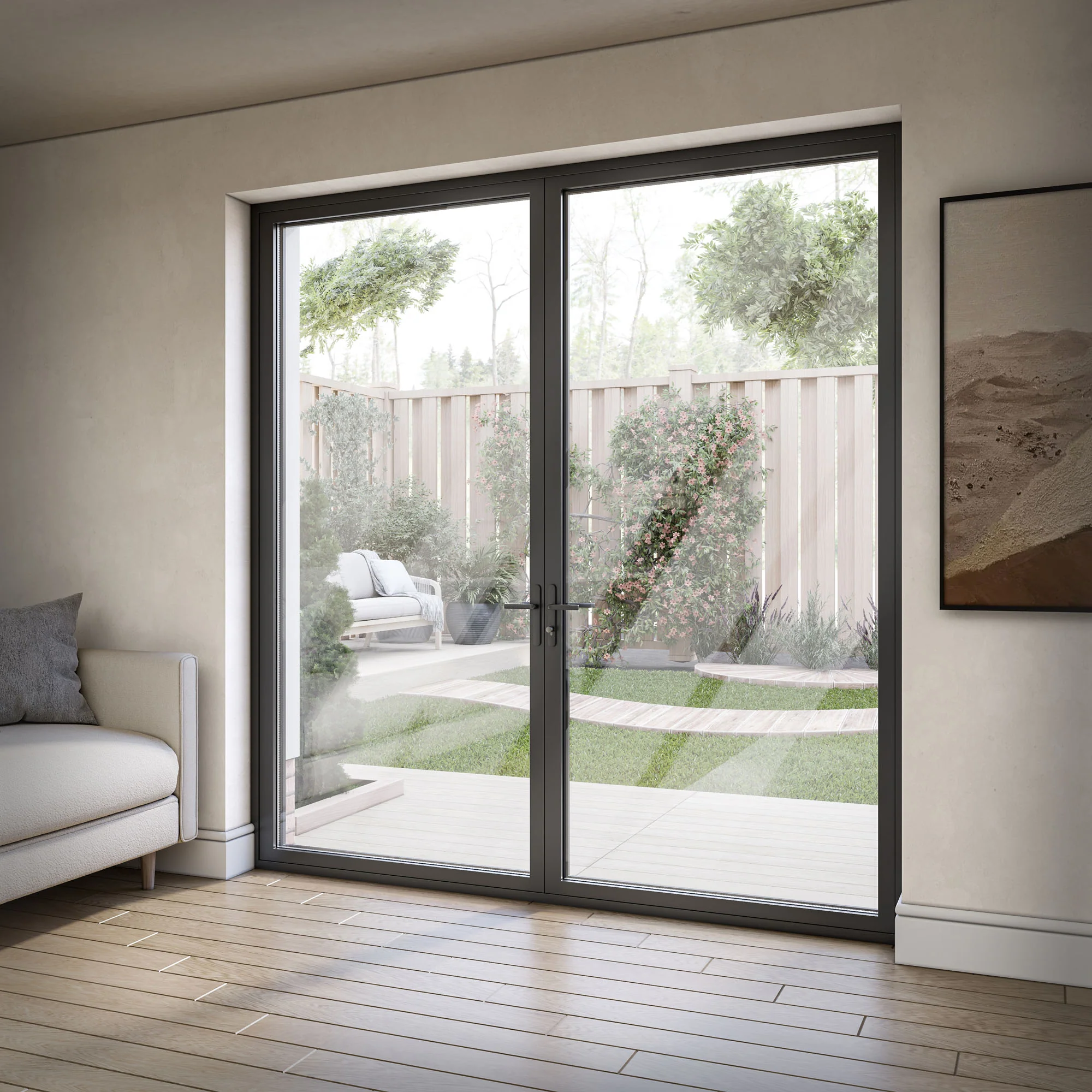 Matt Black Aluminium External Clear Glass French Patio Door (122097) - Image 6