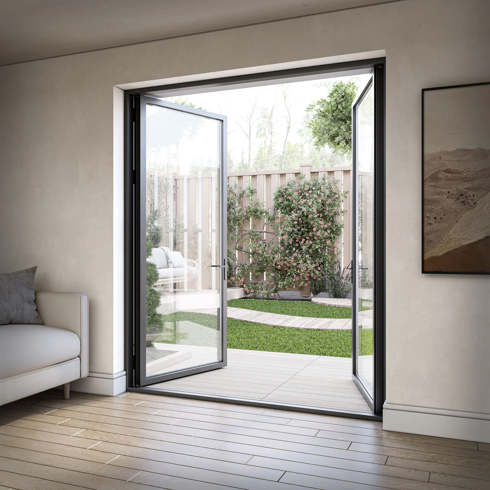 Matt Black Aluminium External Clear Glass French Patio Door (122097) - Image 7
