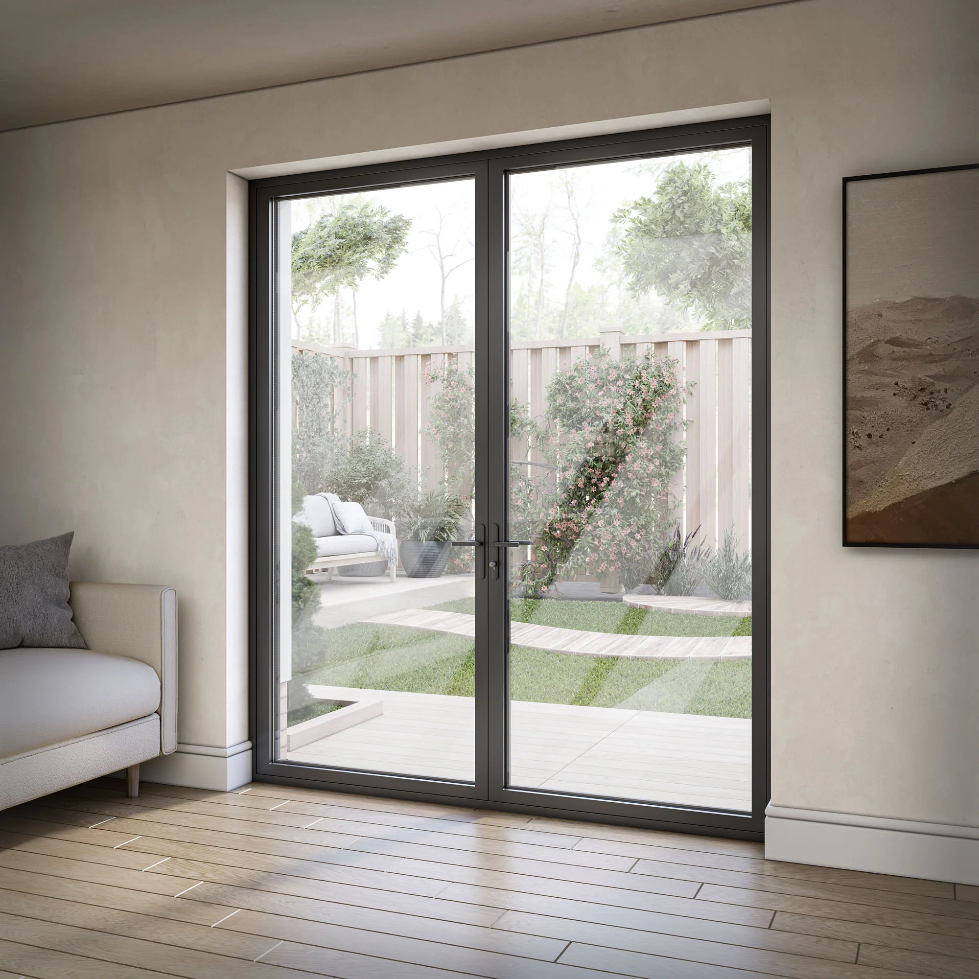Matt Black Aluminium External Clear Glass French Patio Door (122097) - Image 9