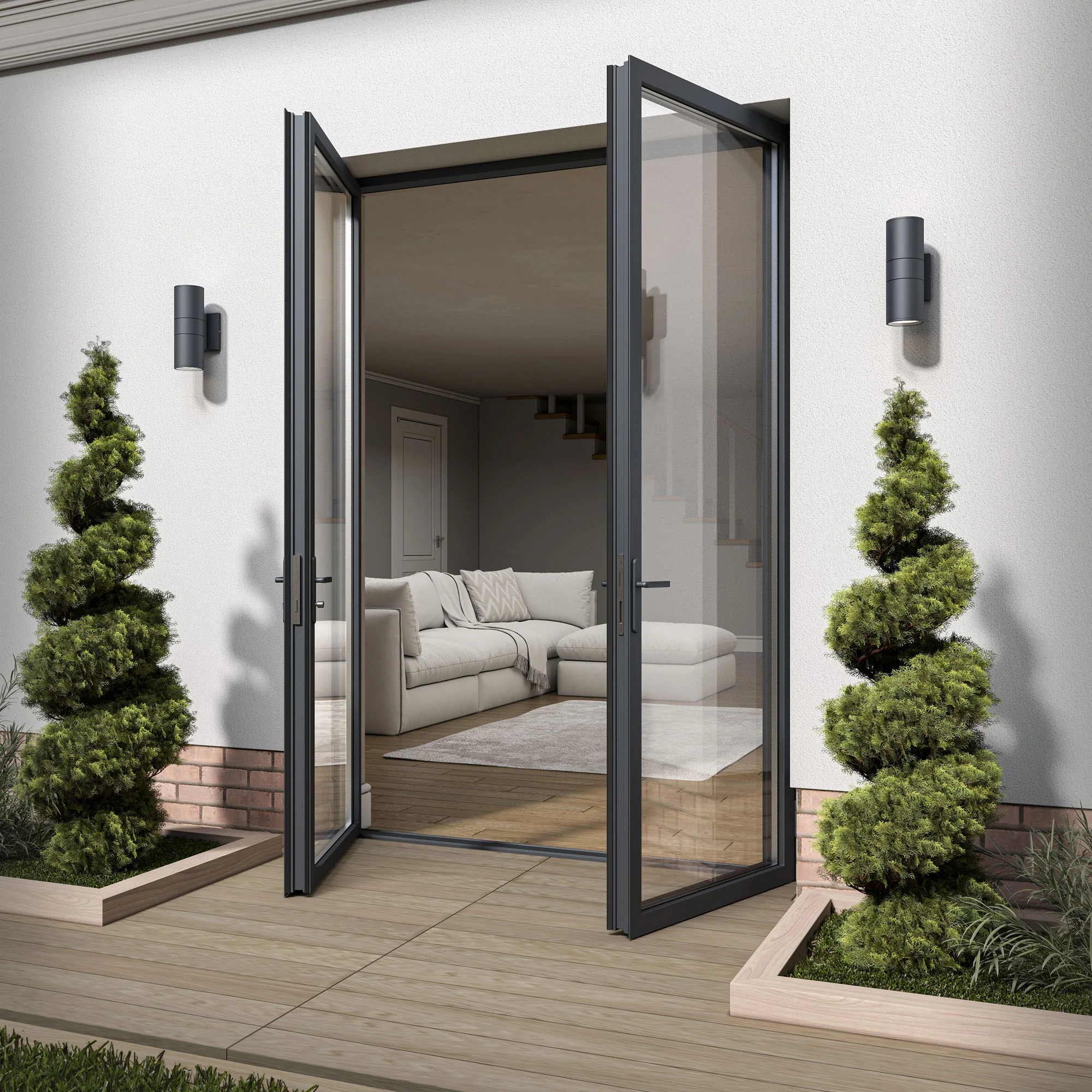 Matt Grey Aluminium External Clear Glass French Patio Door (122098) - Image 6
