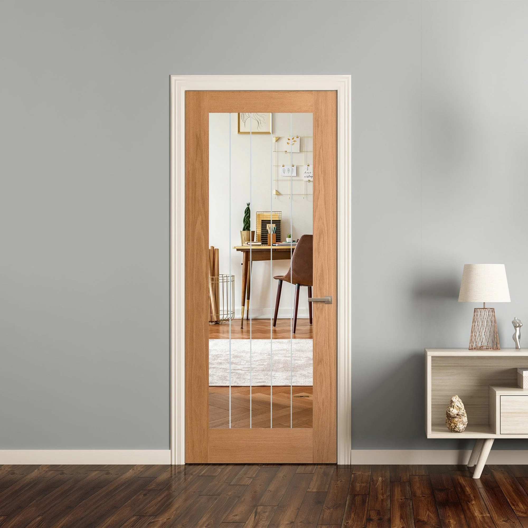 Oak Internal Fully Finished Farley 1 Light Obscure Lined Clear Glass Made-to-Measure Door (120481) - Image 4
