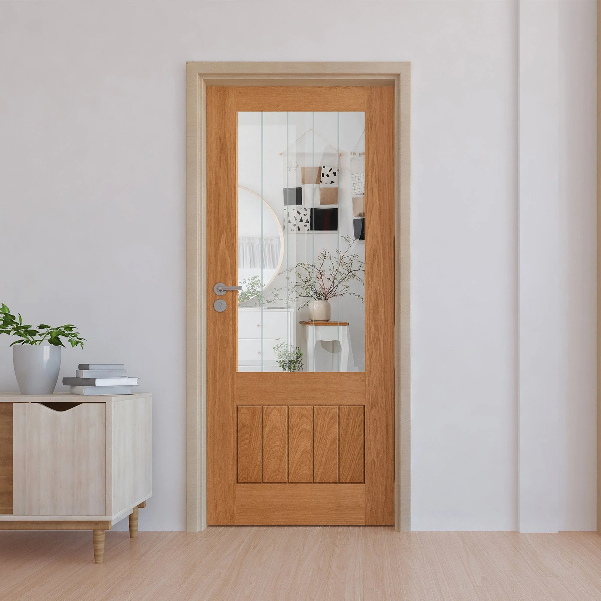 Oak Internal Fully Finished Farley 1 Panel 1 Light Obscure Glass Made-to-Measure Door (121929)