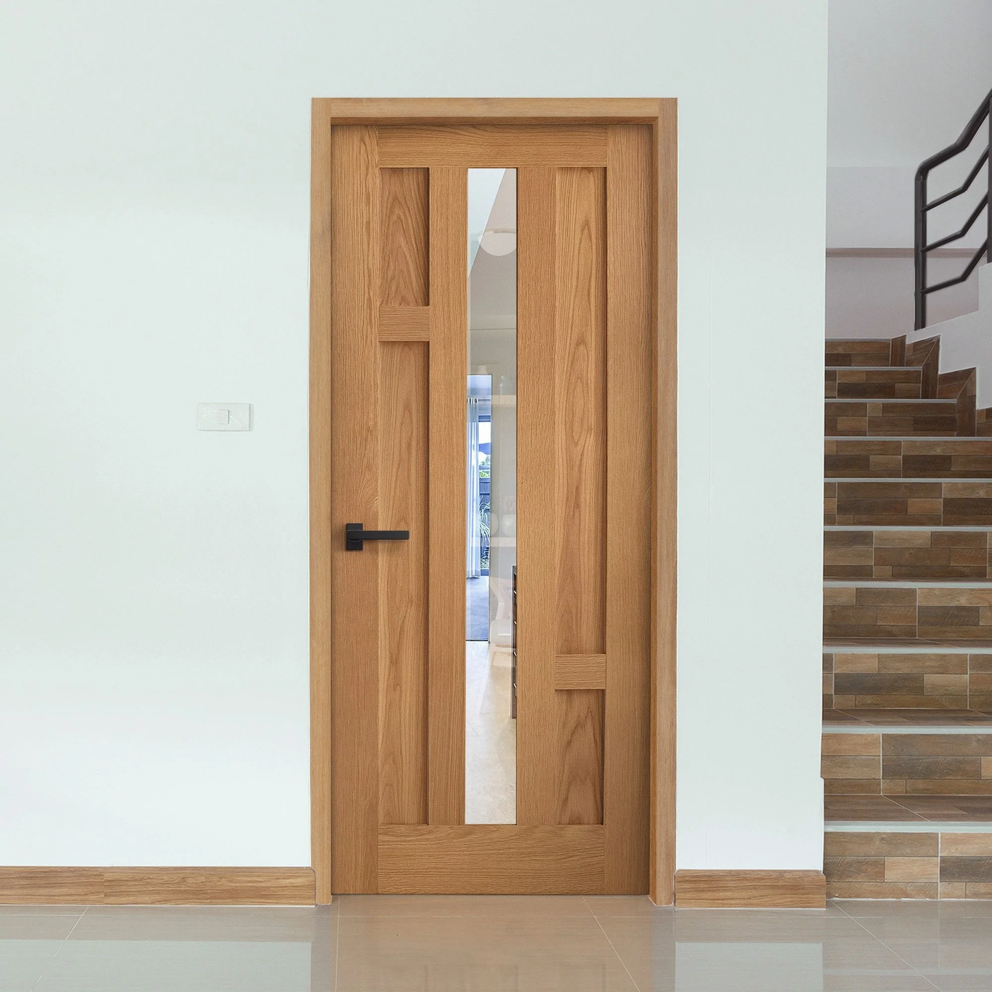 Oak Internal Fully Finished Stamford 4 Panel 1 Light Clear Glass Door - Image 7