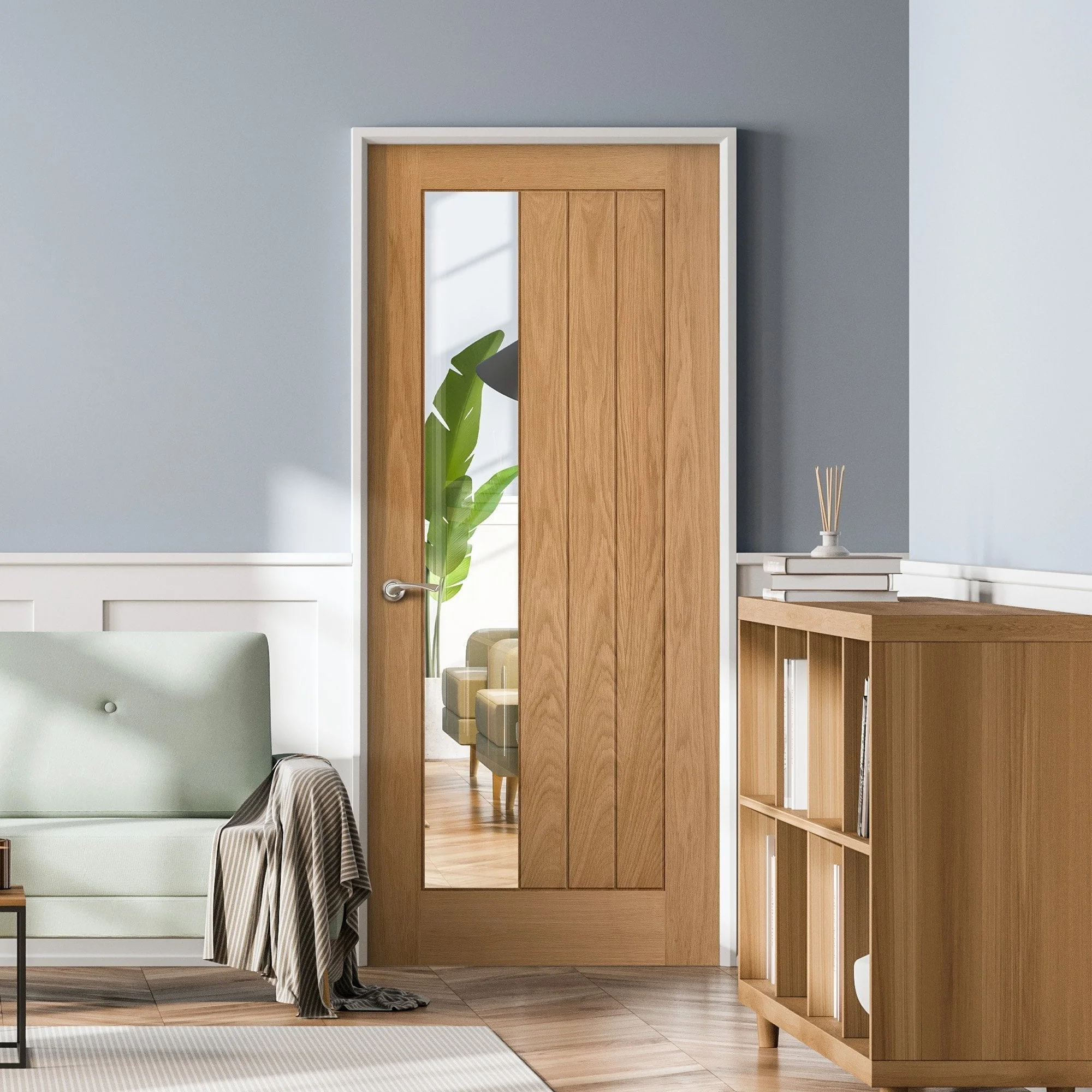 Oak Internal Unfinished Farley 1 Light Clear Offset Glass Made-to-Measure Door (120458)