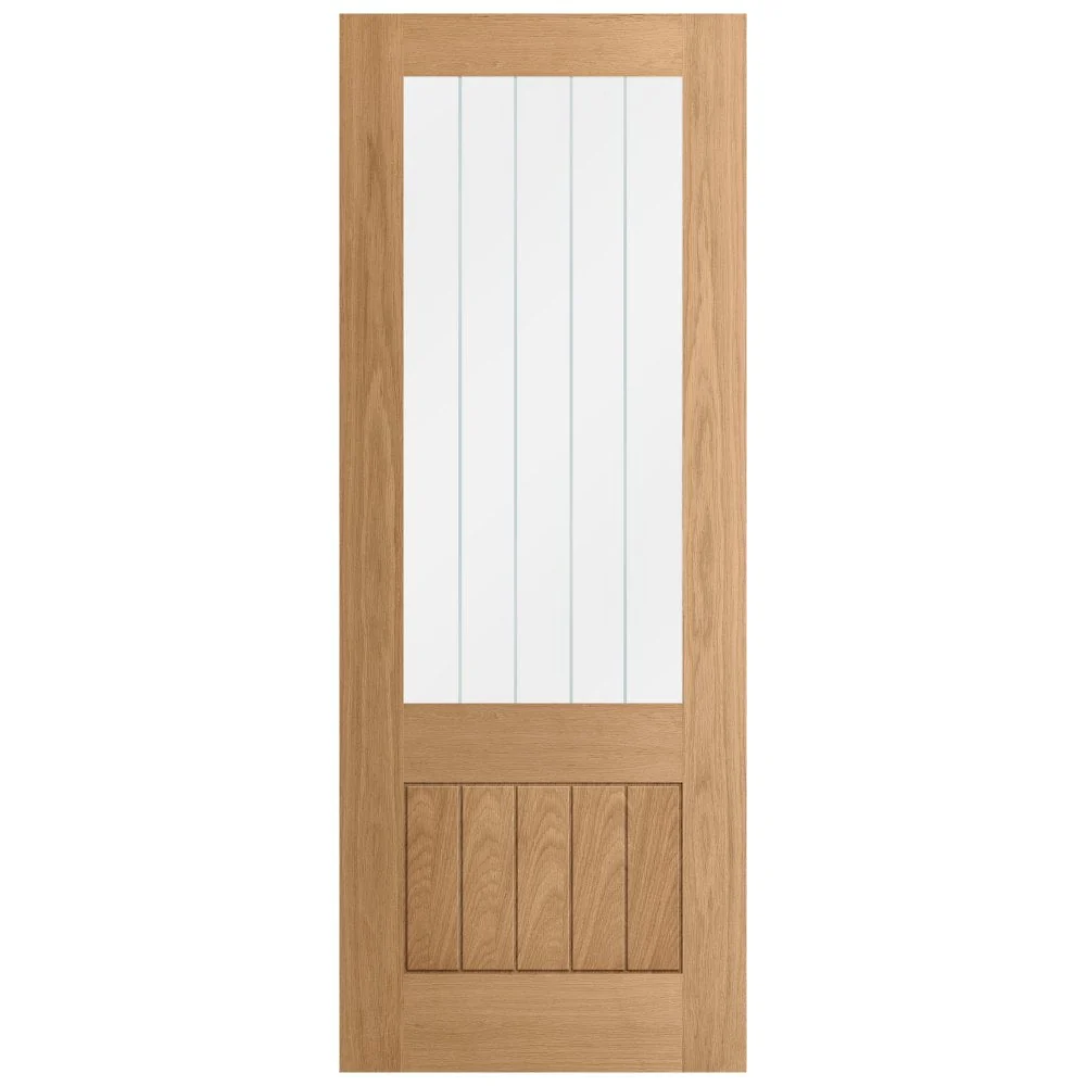 Oak Internal Unfinished Farley 1 Panel 1 Light Obscure Lined Clear Glass Door - Image 3