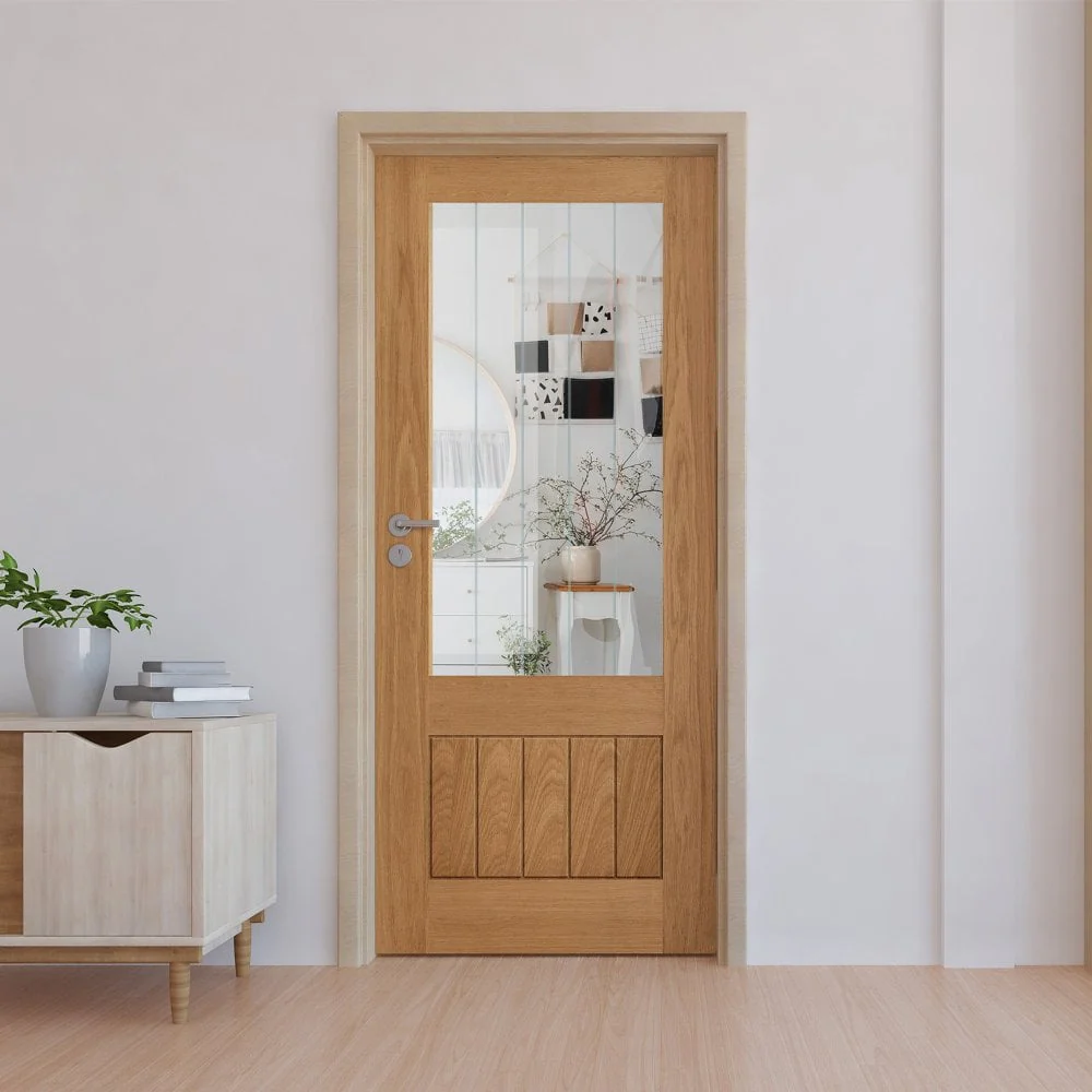 Oak Internal Unfinished Farley 1 Panel 1 Light Obscure Lined Clear Glass Made-to-Measure Door (120460)
