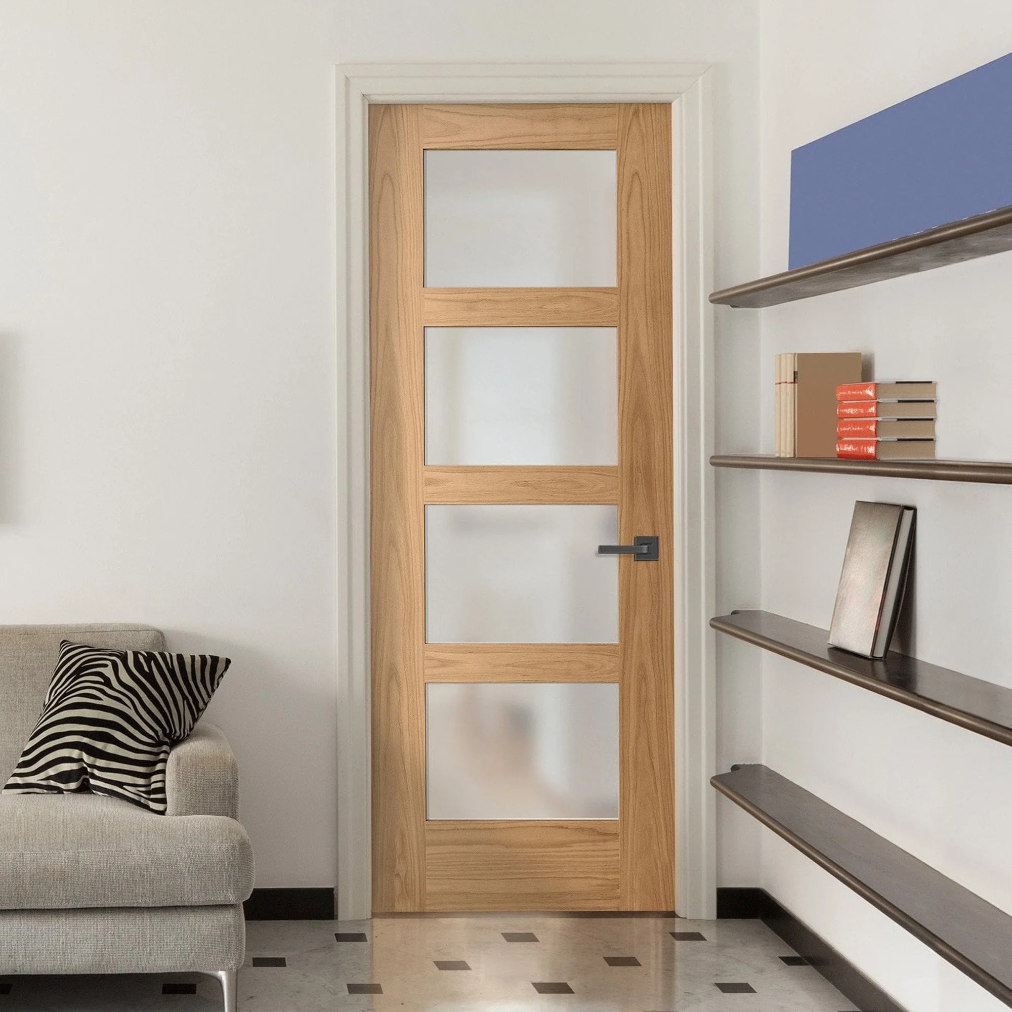 Oak Internal Unfinished Shaker 4 Light Obscure Glass Door (51739)