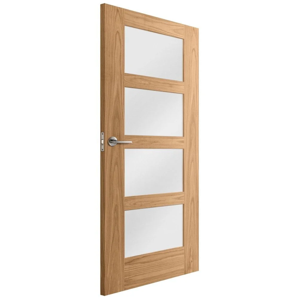 Oak Internal Unfinished Shaker 4 Light Obscure Glass Made-to-Measure FD30 Fire Door (122635) - Image 2