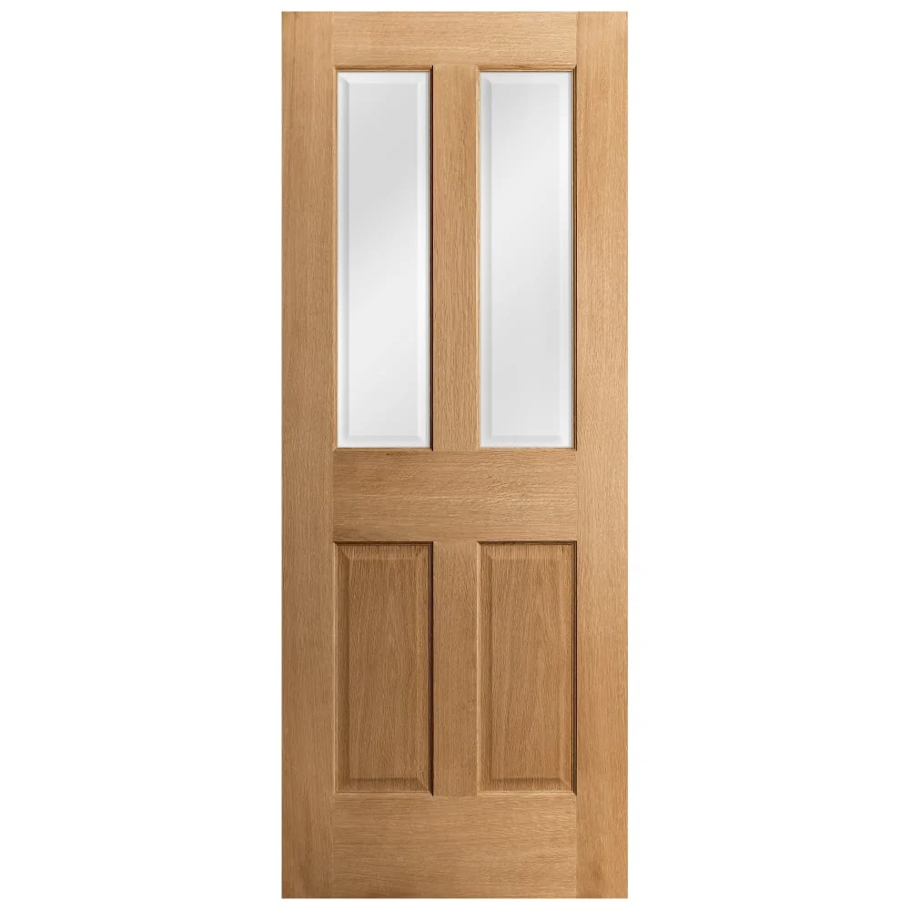 Oak Internal Unfinished Traditional Victorian 2 Panel 2 Light Bevelled Clear Glass Door (51746) - Image 3