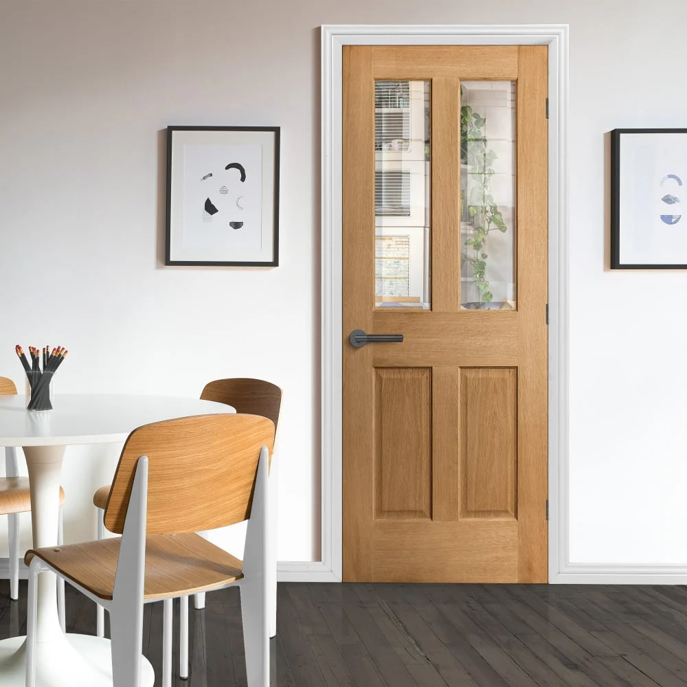 Oak Internal Unfinished Traditional Victorian 2 Panel 2 Light Bevelled Clear Glass Door (51746) - Image 5