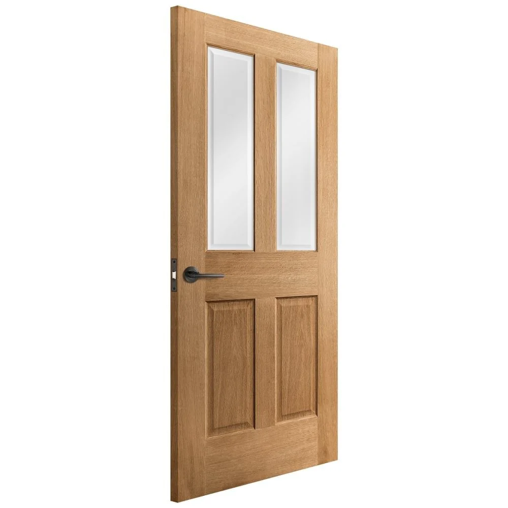 Oak Internal Unfinished Traditional Victorian 2 Panel 2 Light Clear Bevelled Glass Made-to-Measure Door (120472) - Image 2