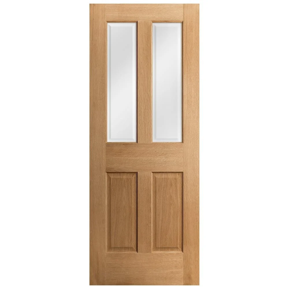 Oak Internal Unfinished Traditional Victorian 2 Panel 2 Light Clear Bevelled Glass Made-to-Measure Door (120472) - Image 3