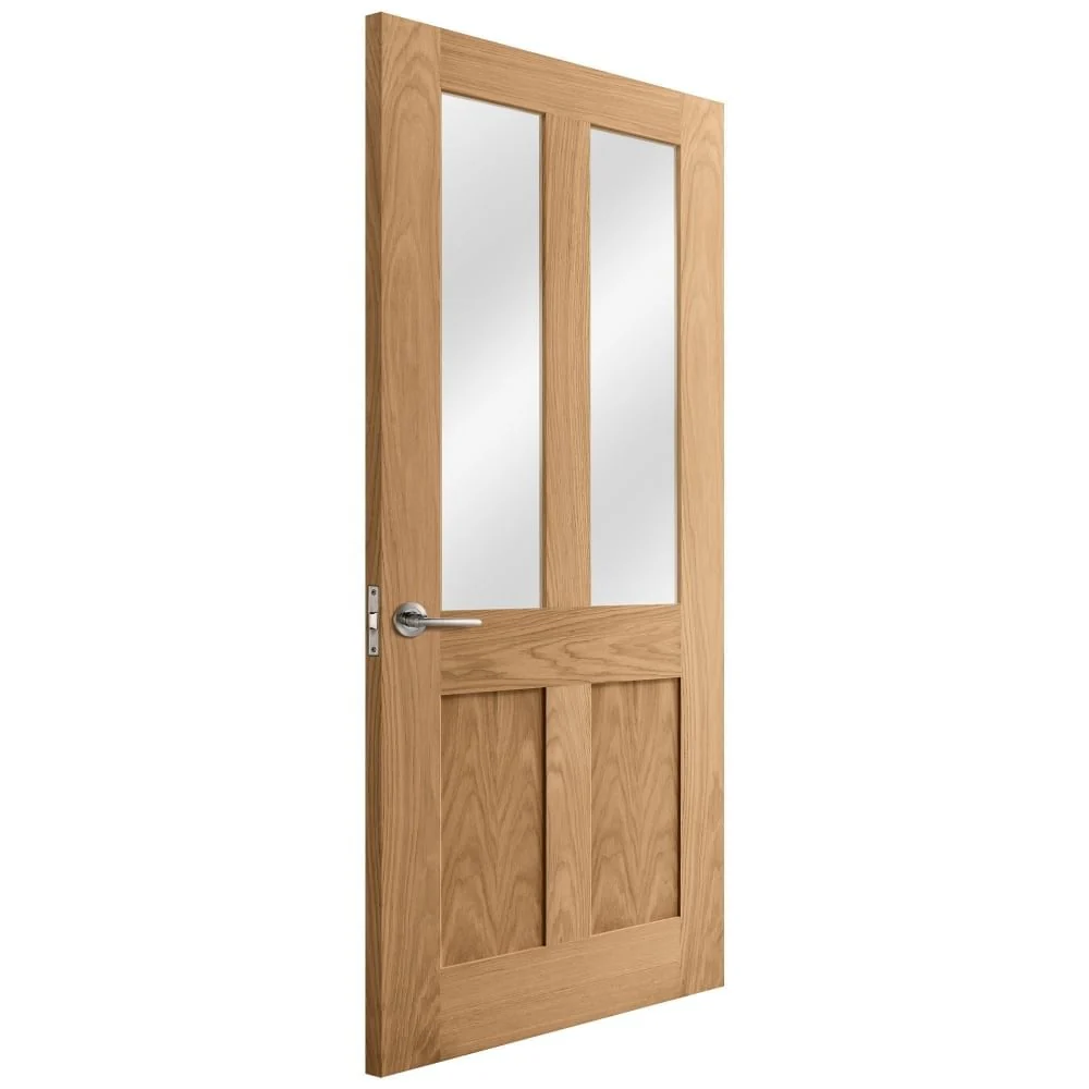 Oak Internal Unfinished Victorian Shaker 2 Panel 2 Light Clear Glass Made-to-Measure Door (120477) - Image 2
