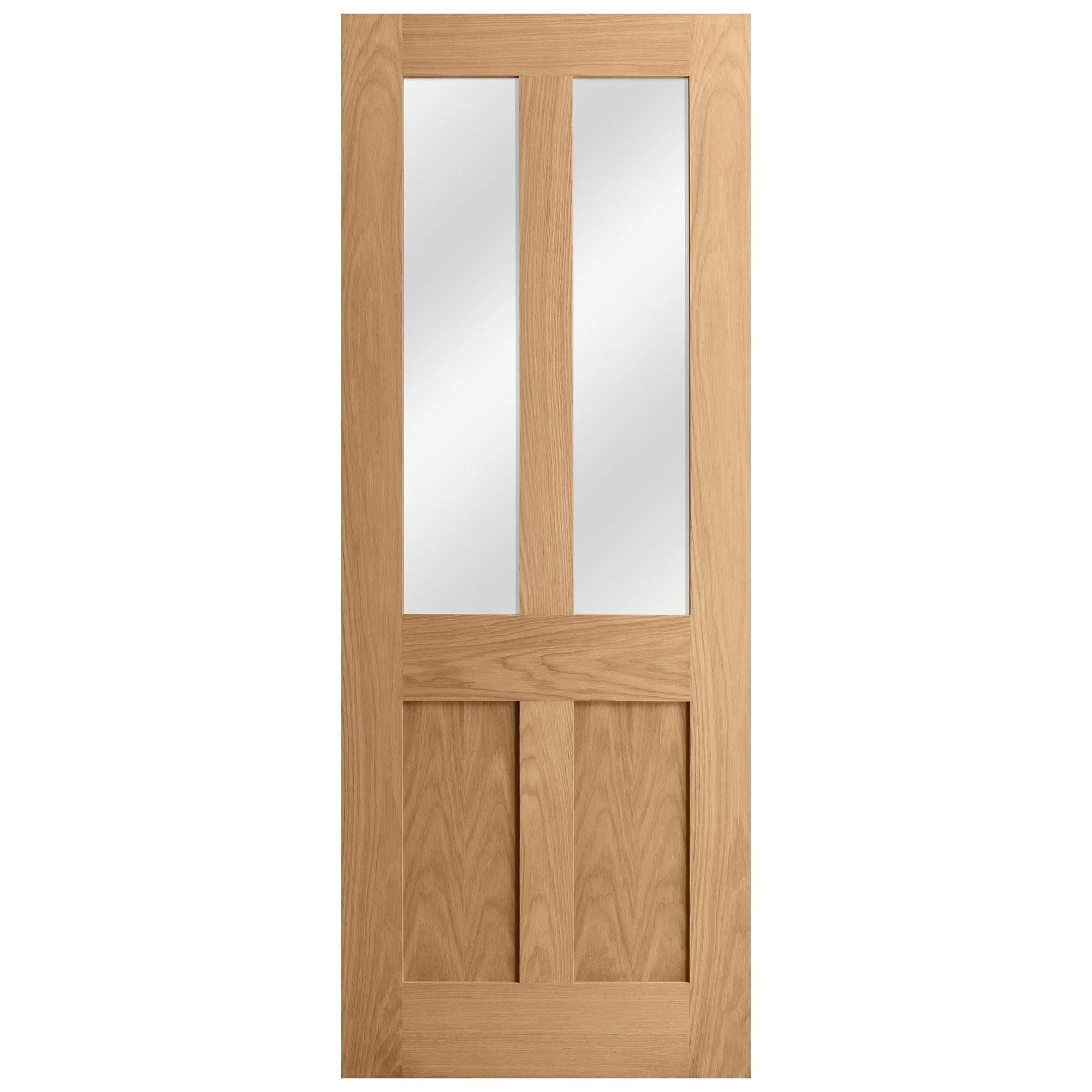 Oak Internal Unfinished Victorian Shaker 2 Panel 2 Light Clear Glass Made-to-Measure Door (120477) - Image 3