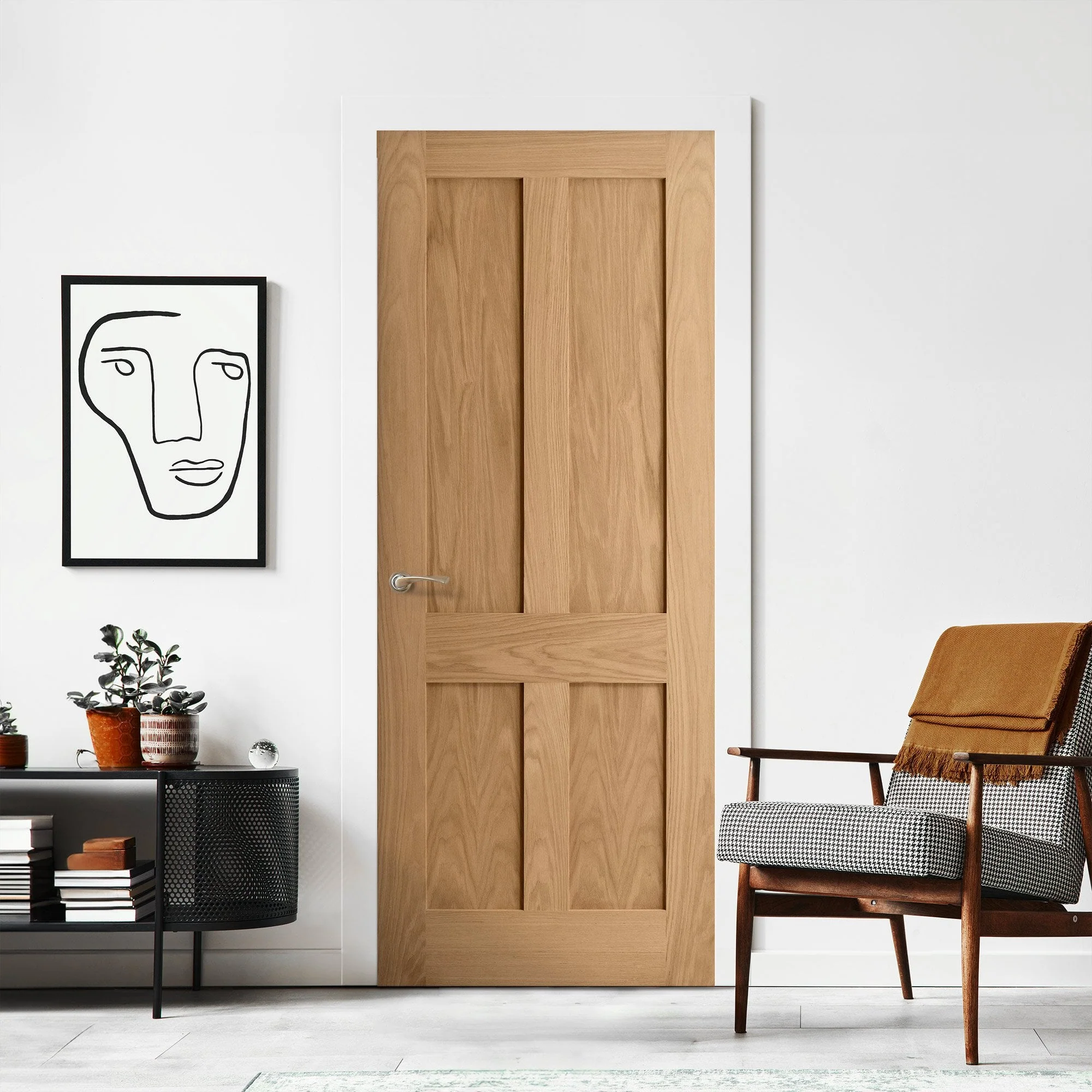 Oak Internal Unfinished Victorian Shaker 4 Panel Flat Door (51730) - Image 5