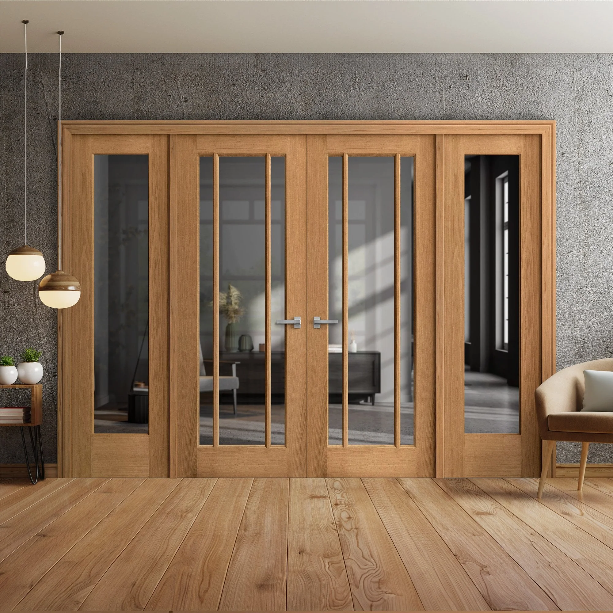 Oak Unfinished Internal Toledo 3L Clear Glass Sidelight Room Divider Set (123134)