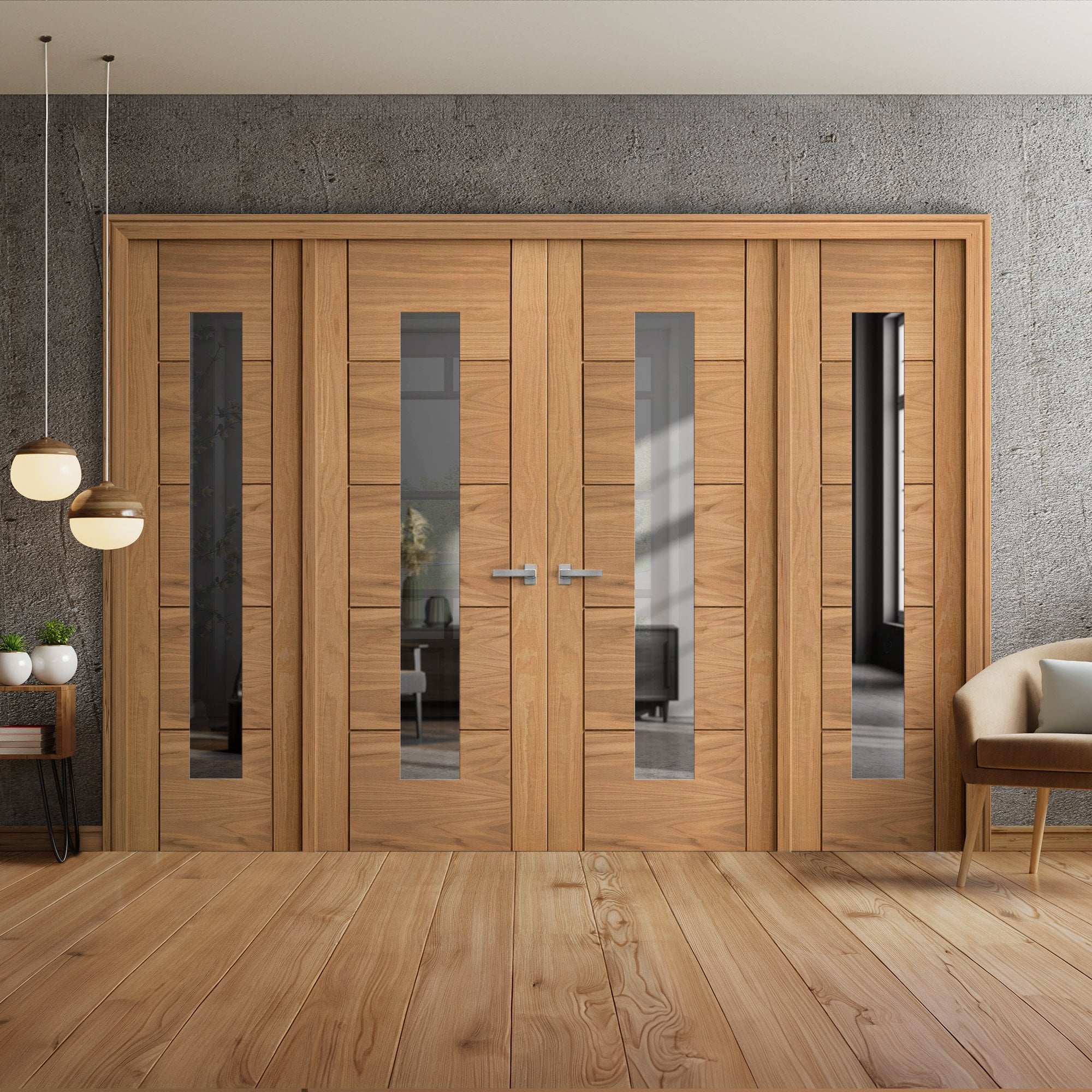 Oak Unfinished Parma Internal 1 Light Clear Glass Room Divider Set
