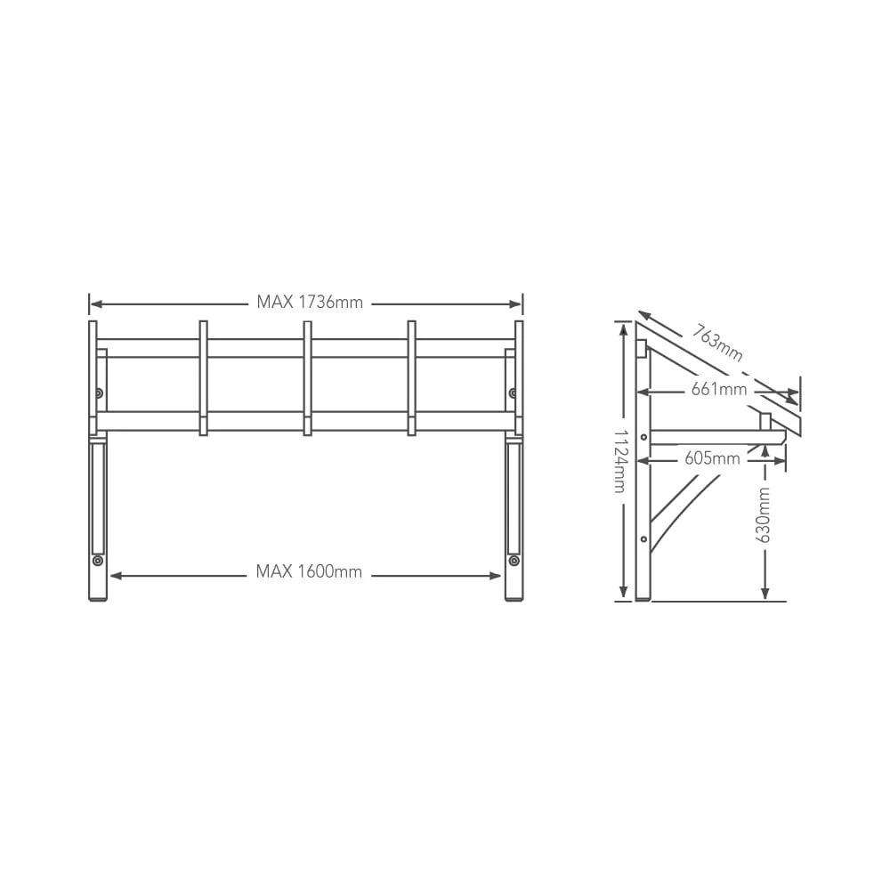 Pitch 1600mm Flat Roof Porch Canopy (74201) - Image 3