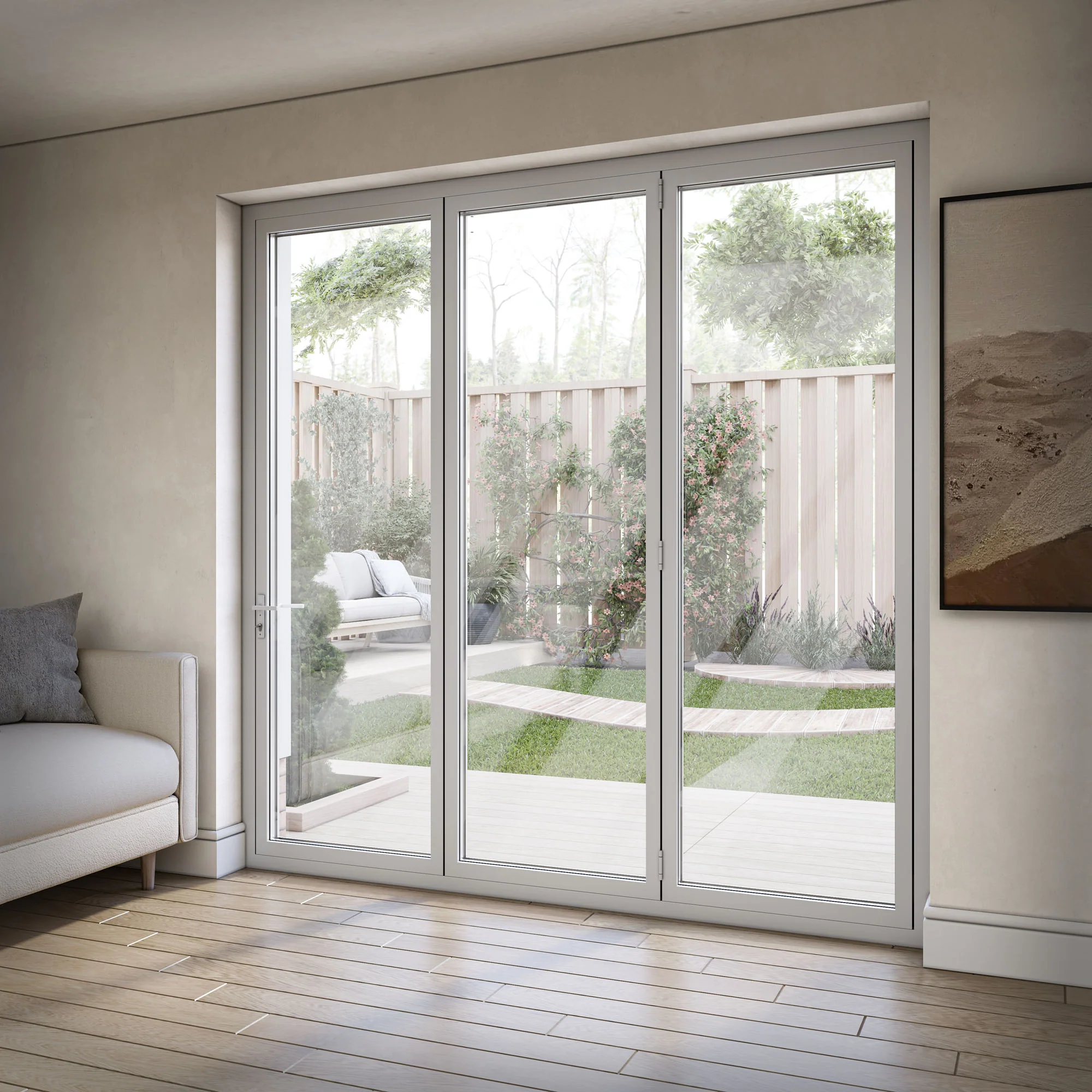 White Aluminium External 3+0 Clear Glass Folding Patio Door (122093) - Image 3