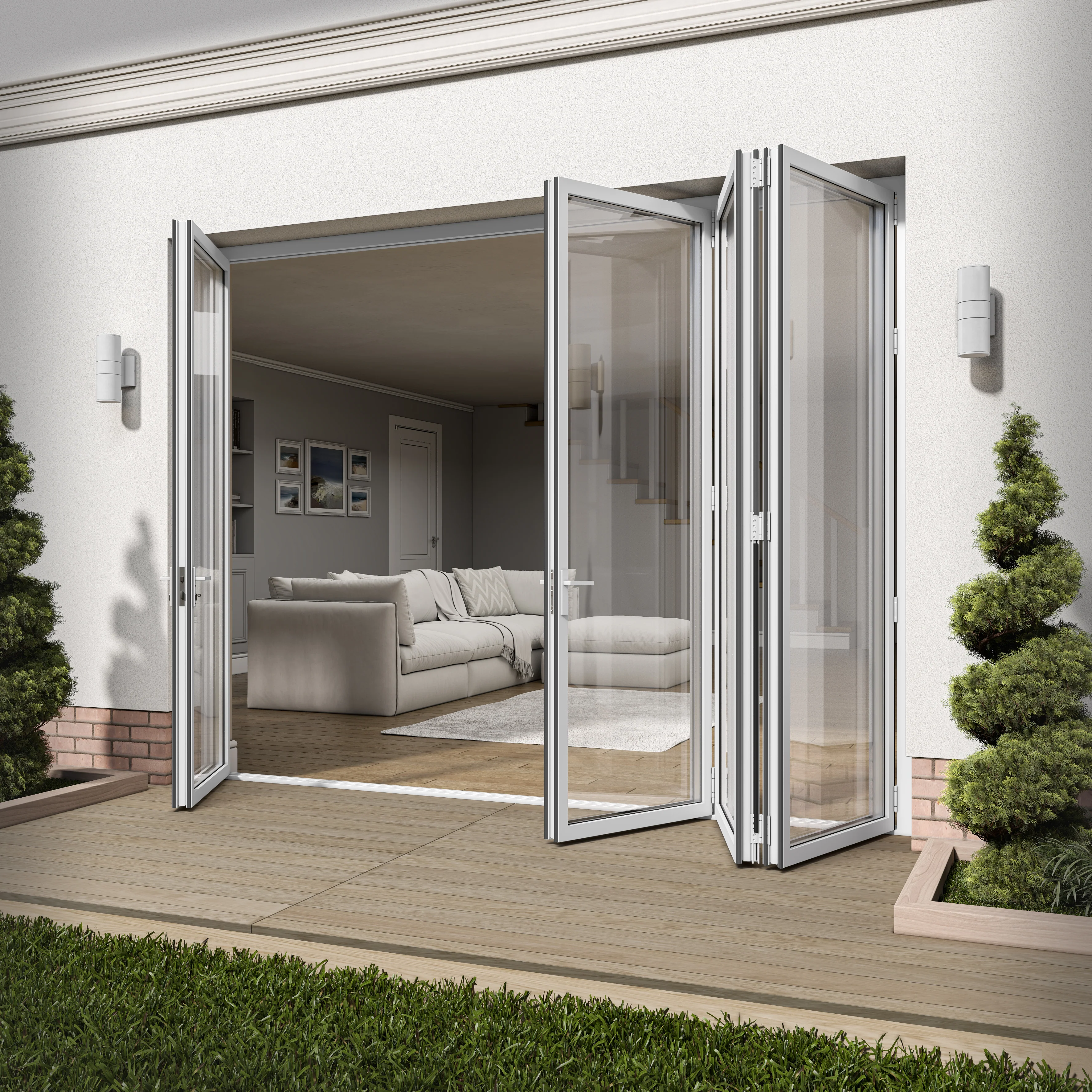 White Aluminium External 3+1 Clear Glass Folding Patio Door (122096) - Image 2